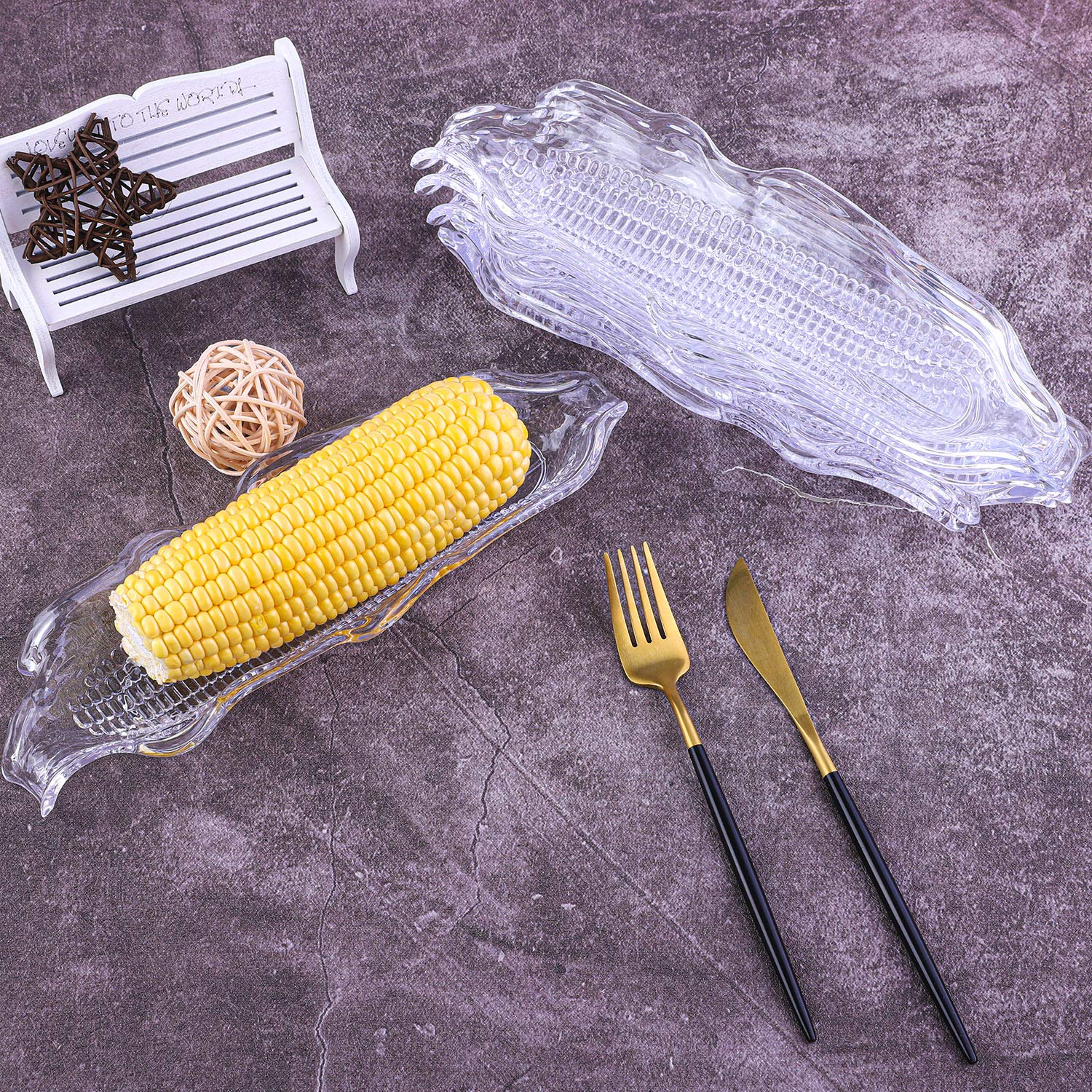 6 Pack Clear Corn Shaped Serving Trays - BPA-Free Plastic Corn Cob Dishes for Dinner Parties, BBQ, Picnics & Farmhouse Decor