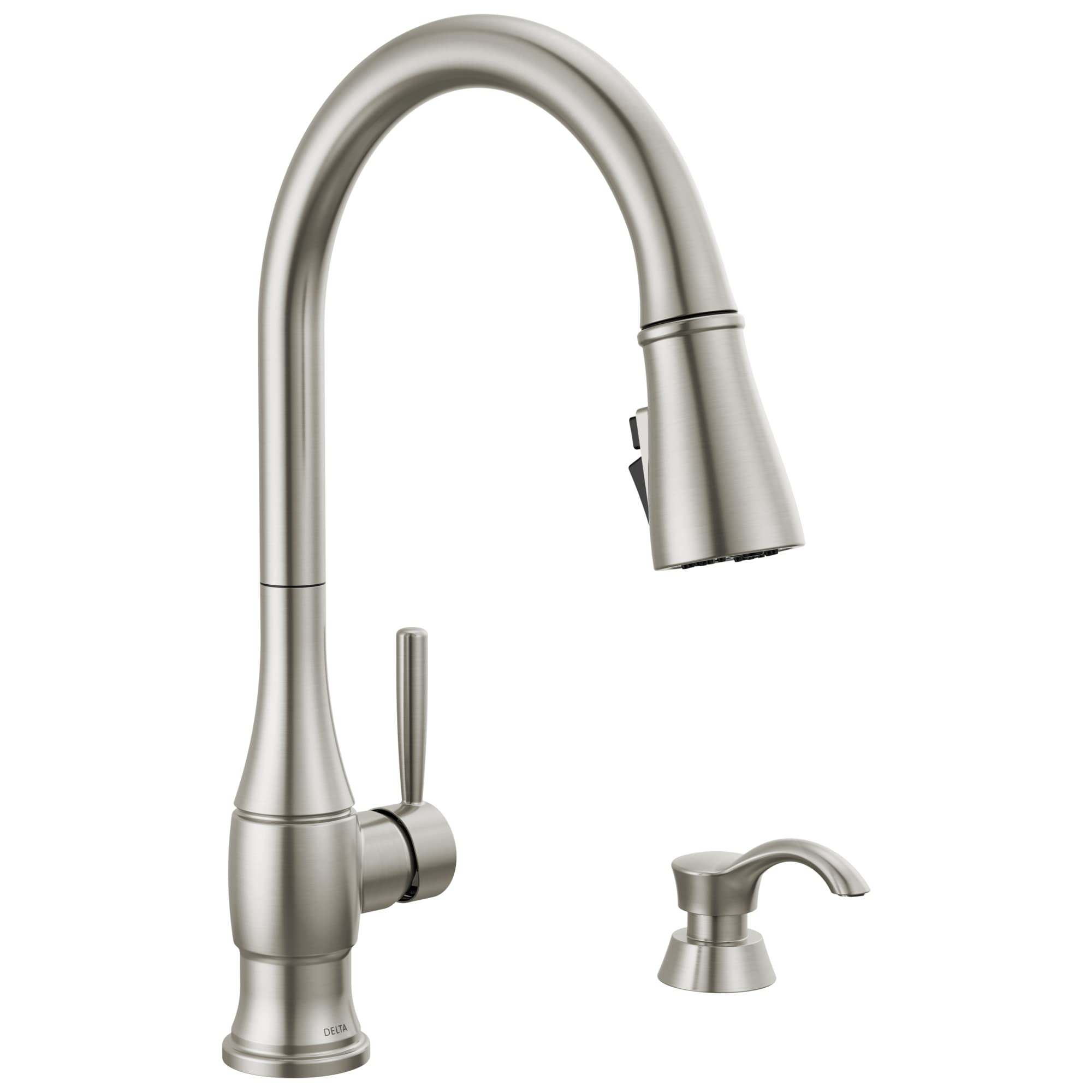 Delta 19831Z-SPSD-DST Hazelwood Brushed Nickel Kitchen Faucet with Pull-Down Sprayer & Soap Dispenser - SpotShield Finish, Magnetic Docking Spray Head for Easy Cleaning & Dishwashing