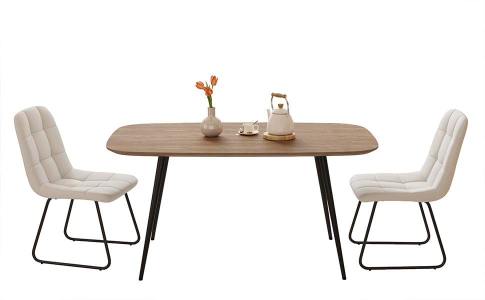 Walnut Color Table + 2 White Chairs