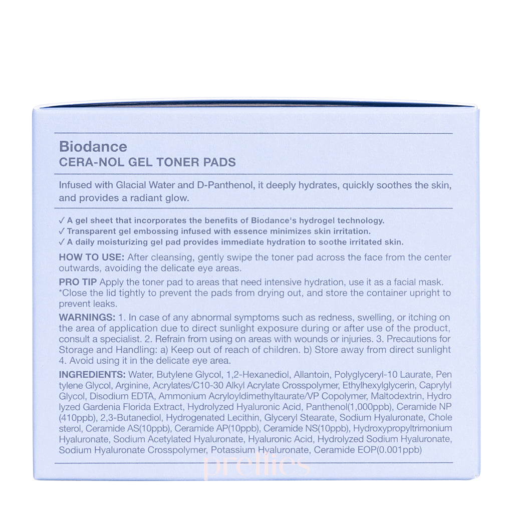 BIODANCE Cera nol Gel Toner Pads - 60 Count Exfoliating Face Pads for Sensitive Skin | Hydrating & Soothing Korean Skincare | Perfect for Daily Cleansing & Makeup Removal