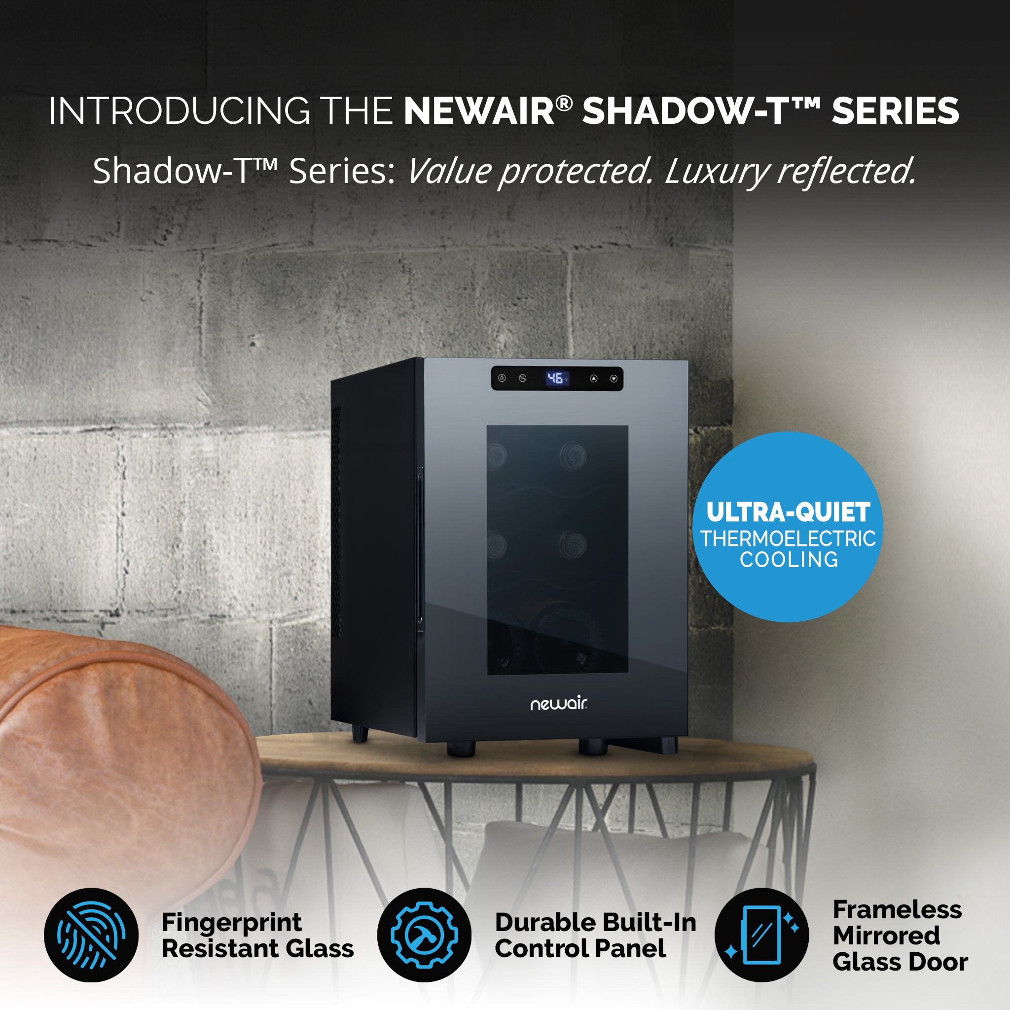 Newair® 6 Bottle 10.2 Inch Black Freestanding Countertop Wine Cooler - Perfect for Kitchen, Bar, or Office Wine Storage