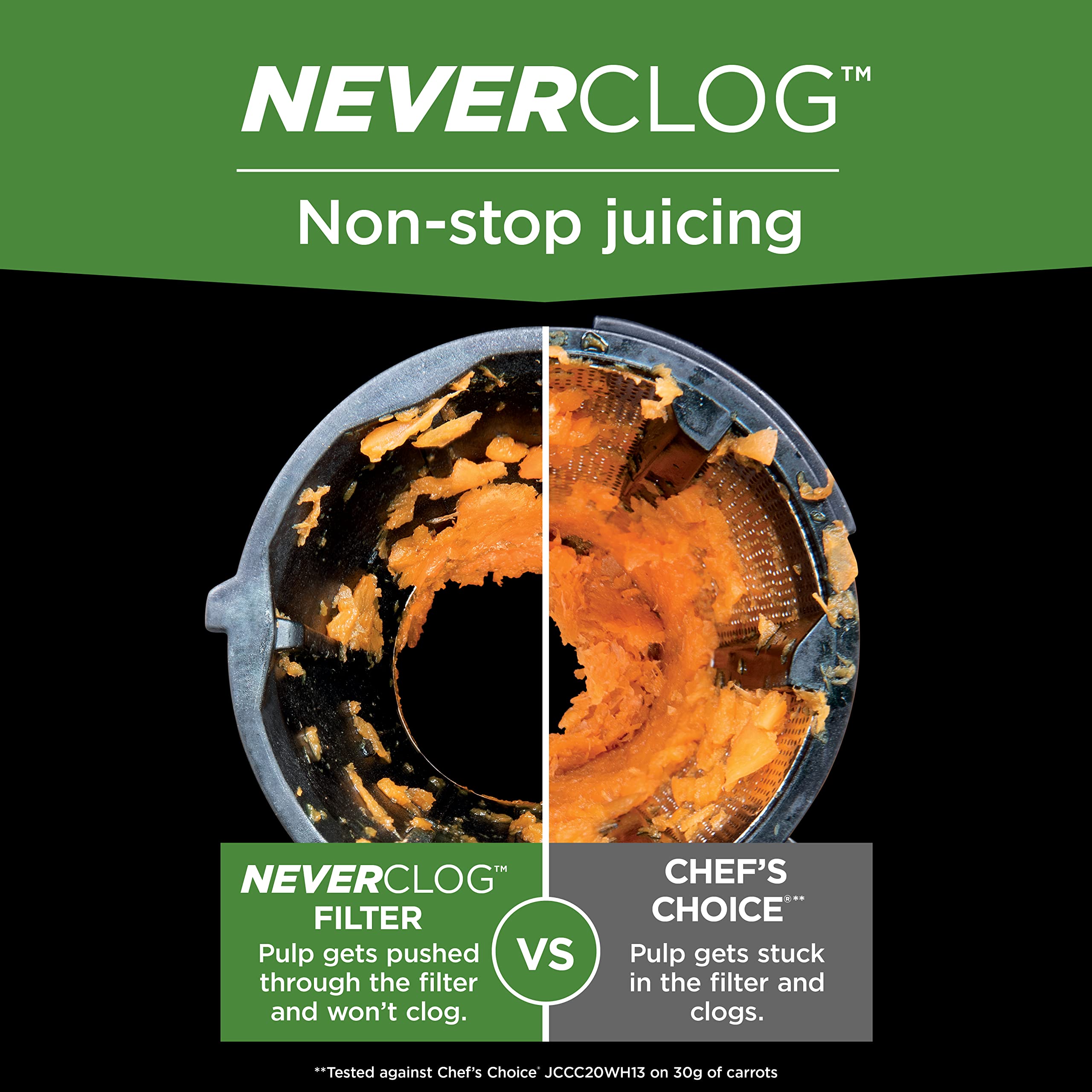 Ninja JC151 NeverClog Cold Press Juicer - Powerful Slow Masticating Juicer with Adjustable Pulp Control, Quiet Countertop Electric Juicer for Fruits & Vegetables, 2 Pulp Settings, Dishwasher Safe, 2nd Gen Charcoal - Perfect for Healthy Juicing, Detox & Weight Loss at Home