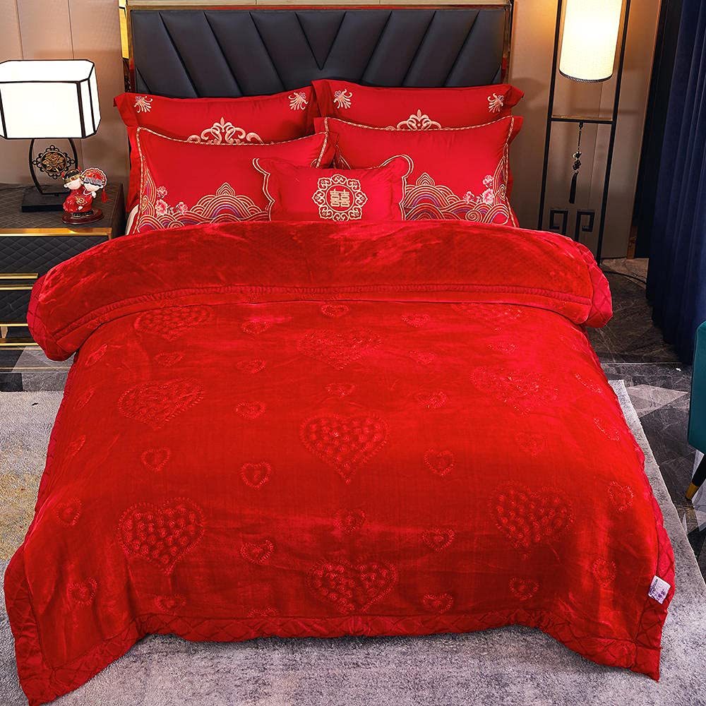 Soft Korean Fleece Blanket - 2 Ply Plush Love Rose Red Heavy Weight Full/King Size Winter Throw for Bed, Couch & Travel - Cozy Wrap Blanket for Home, Office & Gifts
