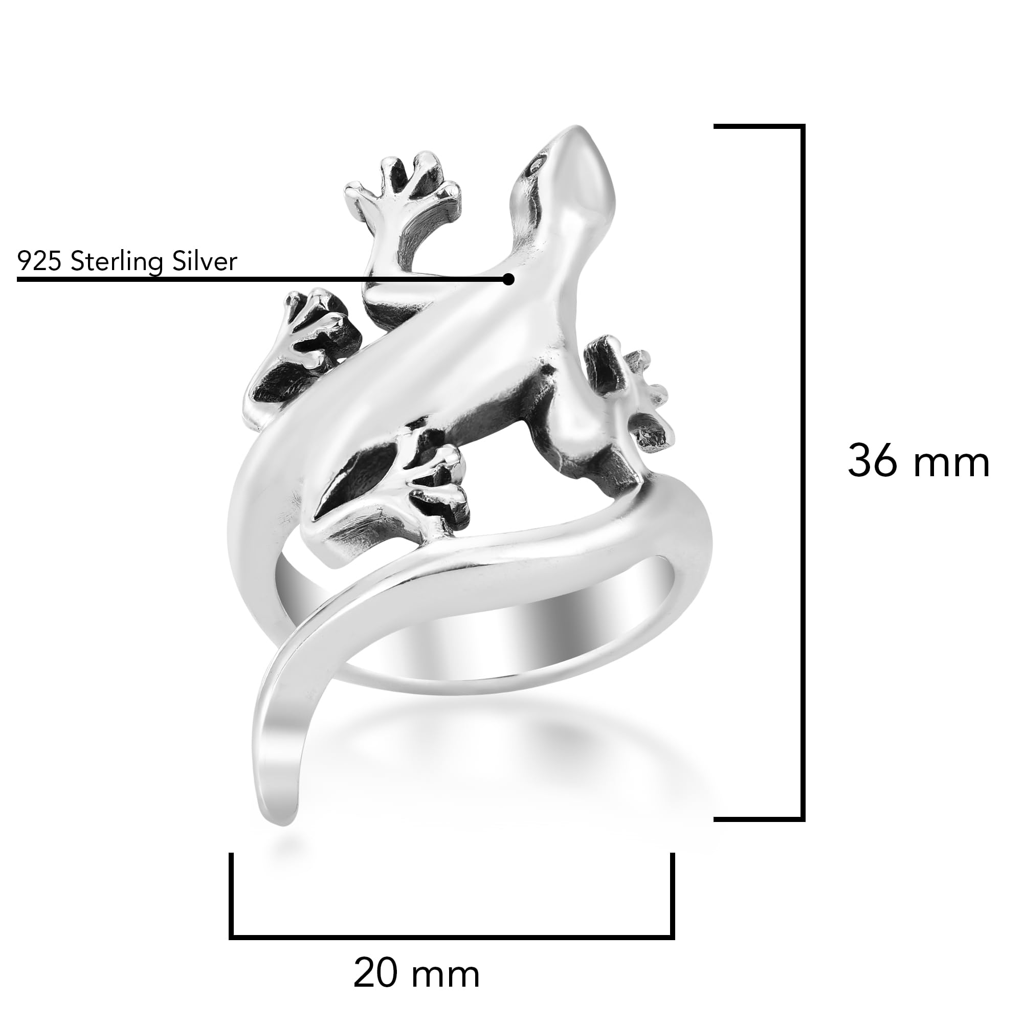 AeraVida Unique Long Tail Gecko Lizard Wrap .925 Sterling Silver Ring for Women | Elegant Wedding Band, Fashion Statement Jewelry | Comfort Fit Sizes 5-10 | Perfect for Nature Lovers, Boho Style & Everyday Wear