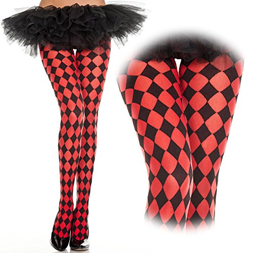 Stylish Red Diamond Jester Tights for Women - Fun & Comfortable Leggings for Cosplay, Dance, Halloween Costumes & Themed Parties