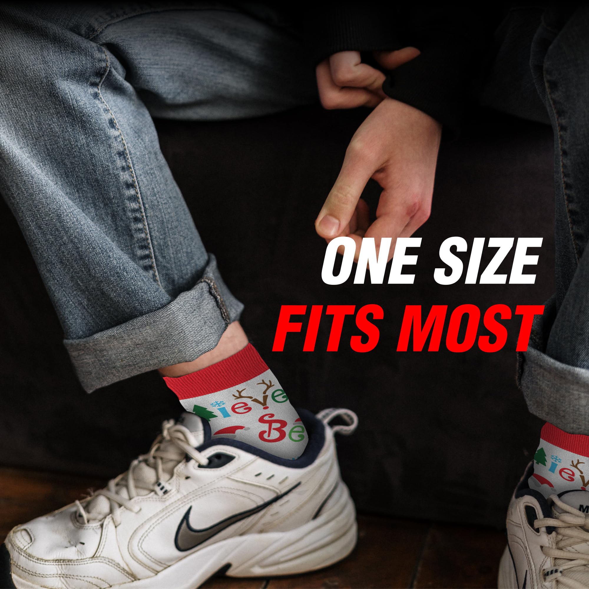 Festive Christmas Crew Socks for Men & Women - Cozy Holiday Themed Lightweight Cotton Socks - Perfect for Gifts, Office Parties & Family Gatherings