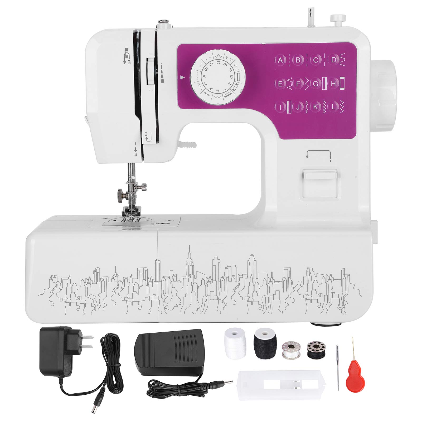 Portable Electric Sewing Machine for Beginners - 12 Built-in Stitches, 2-Speed Control, Compact & Lightweight Household Sewing Machine with US Plug - Perfect for DIY Crafts, Clothes Repair, Quilting and Home Tailoring Projects
