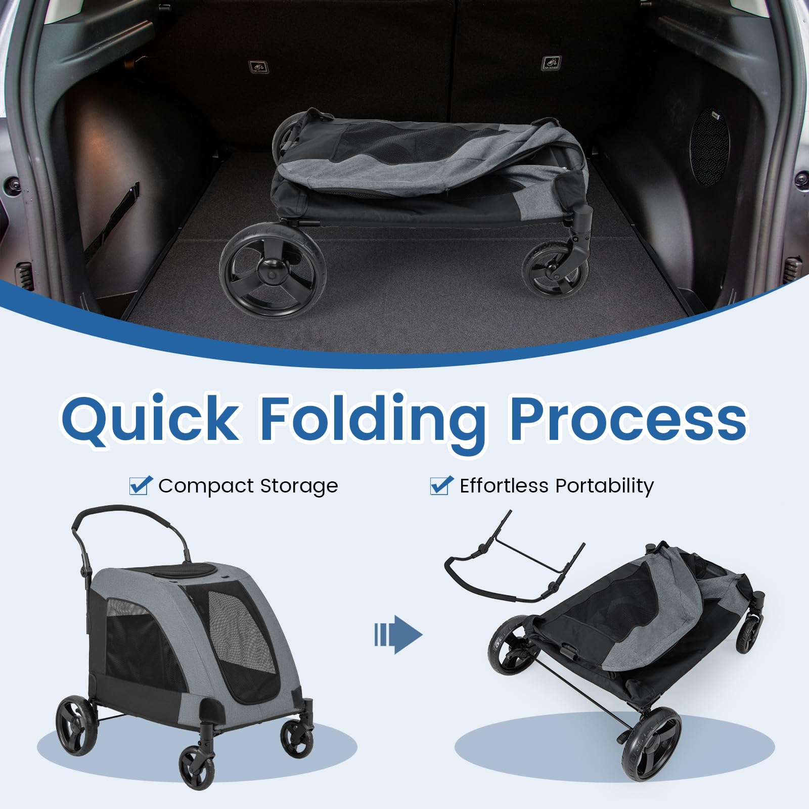 **Giantex Extra Large Dog Stroller for Big Dogs & Cats - Heavy Duty Pet Stroller for Senior Dogs, Safety Belt, Adjustable Handle, Removable Cushion, Foldable Design - Up to 132 lbs (Gray) - Perfect for Jogging, Shopping & Outdoor Adventures**