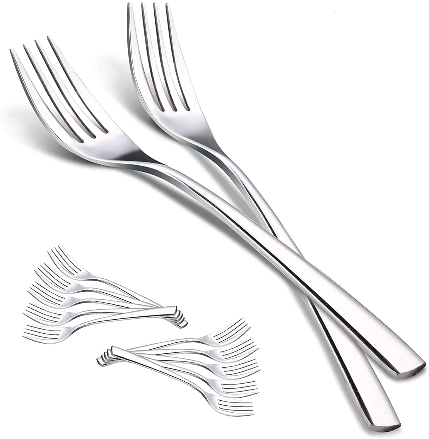 12-Piece Stainless Steel Dinner Forks Set - Mirror Polished Japanese Flatware for Kitchen & Restaurant Use - Elegant 8-Inch Cutlery for Fine Dining, Parties & Everyday Meals