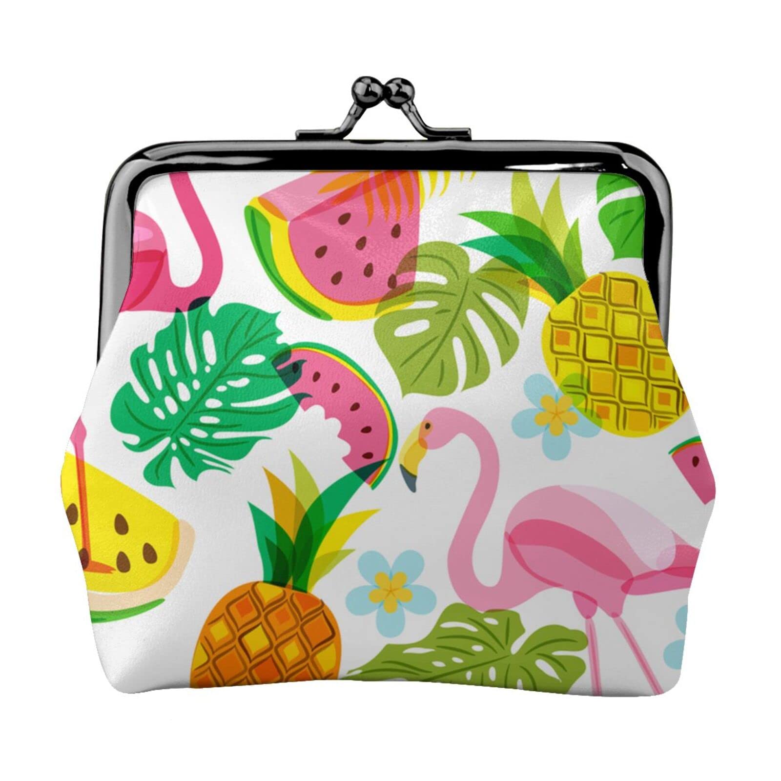 Pink Flamingo & Palm Leaves Pu Leather Buckle Coin Purse - Girls Kiss-Lock Change Wallet for Cash, Coins & Cards | Perfect for Travel, Shopping & Everyday Use