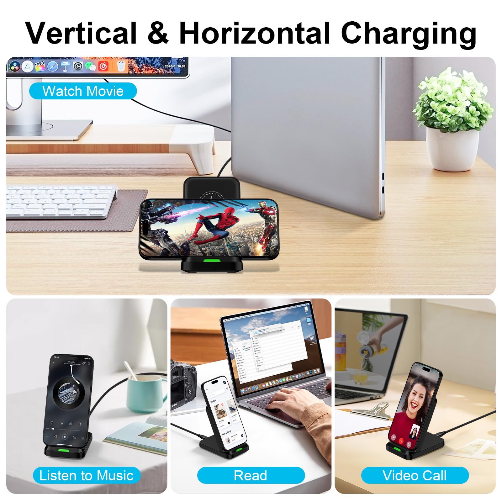 Fast Wireless Charging Stand for Samsung Galaxy S25/S24/S23/S22/S21, iPhone 16/15/14/13, Pixel 9/8 - 15W Qi-Certified Cordless Charger with Adapter | Perfect for Home, Office & Nightstand Charging