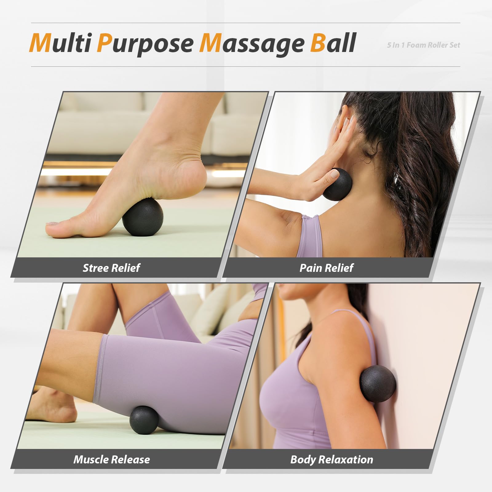 5-in-1 High Density Foam Roller Set for Deep Tissue Massage - Includes Exercise Foam Roller, Massage Ball, Resistance Band & Trigger Point Roller for Full Body Recovery | Perfect for Gym, Yoga, Home Workouts & Physical Therapy