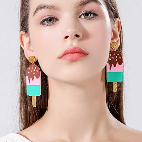 Funny Cartoon Acrylic Donut Dangle Drop Earrings - Cute Food Imitation Popsicle Ice Cream Jewelry for Women & Teen Girls - Colorful Statement Earrings for Parties, Gifts & Everyday Wear