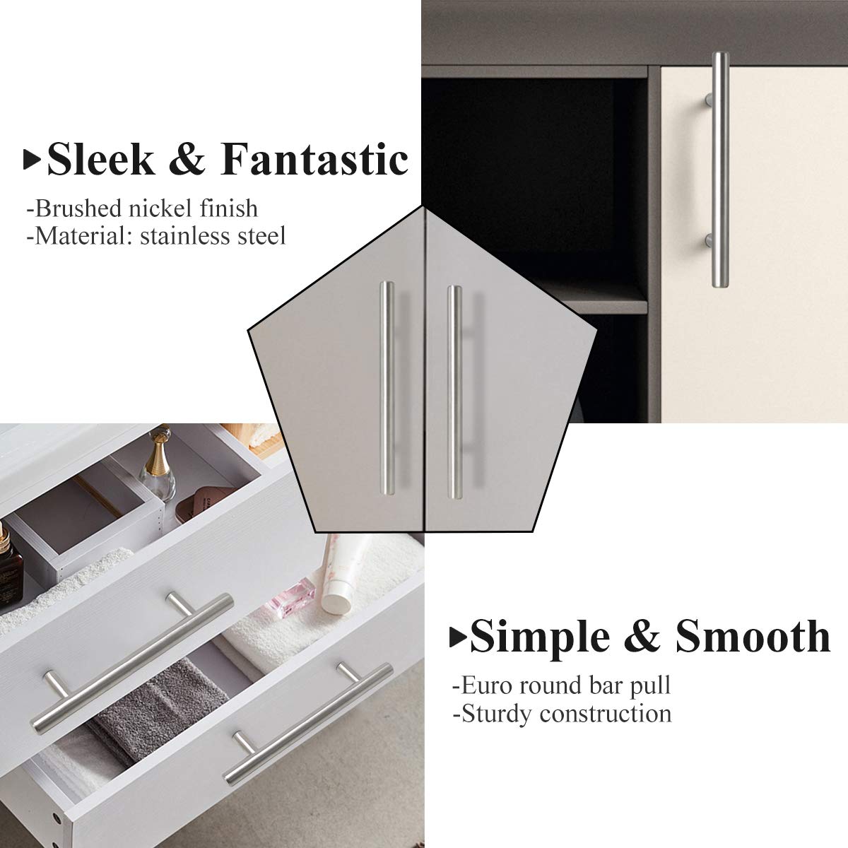 Probrico Brushed Nickel T Bar Cabinet Handles - 25 Pack for Kitchen & Bathroom