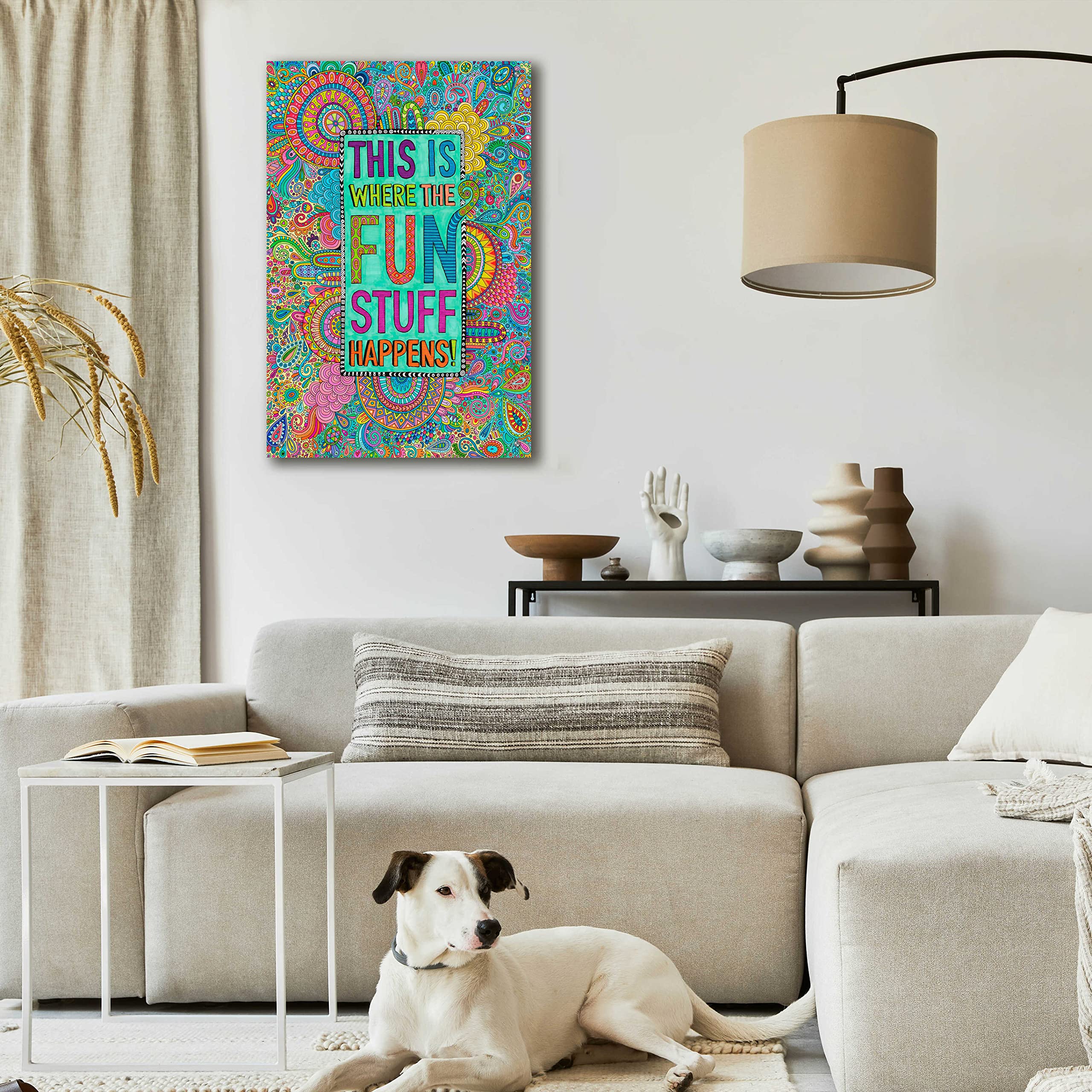 Hello Angel 'This is Where the Fun Stuff Happens' Acrylic Glass Wall Art - 24x36 Inches Modern Home Decor for Living Room, Bedroom & Office