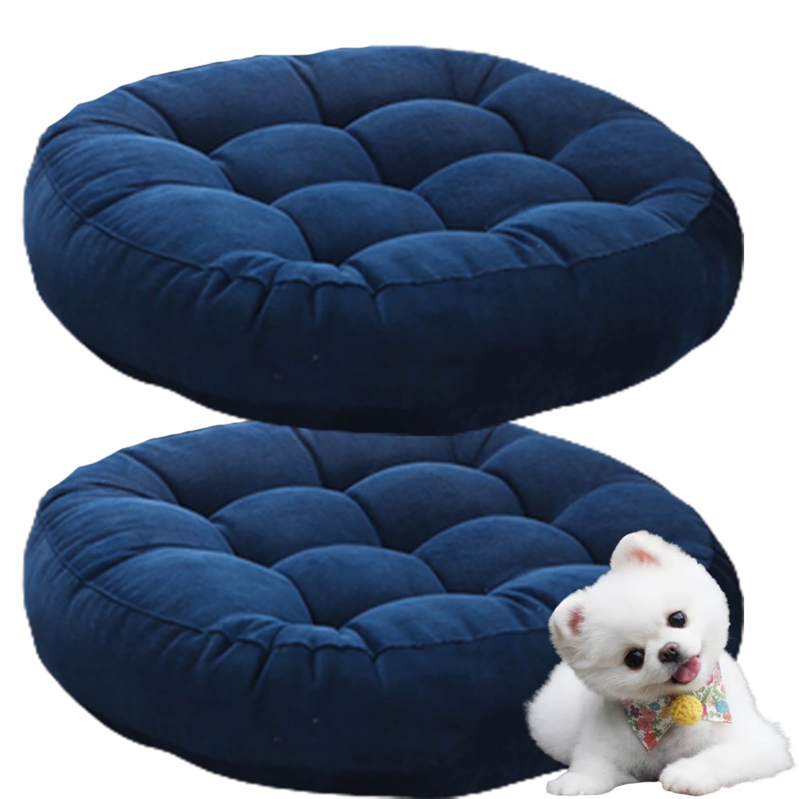 Round Floor Cushions Set of 2 - 17 Inch Outdoor Seat Pillows for Patio, Garden, Balcony, Yoga, Living Room & Office - Waterproof Blue Floor Cushion Pad - Perfect for Picnics, Camping, and Indoor Lounging