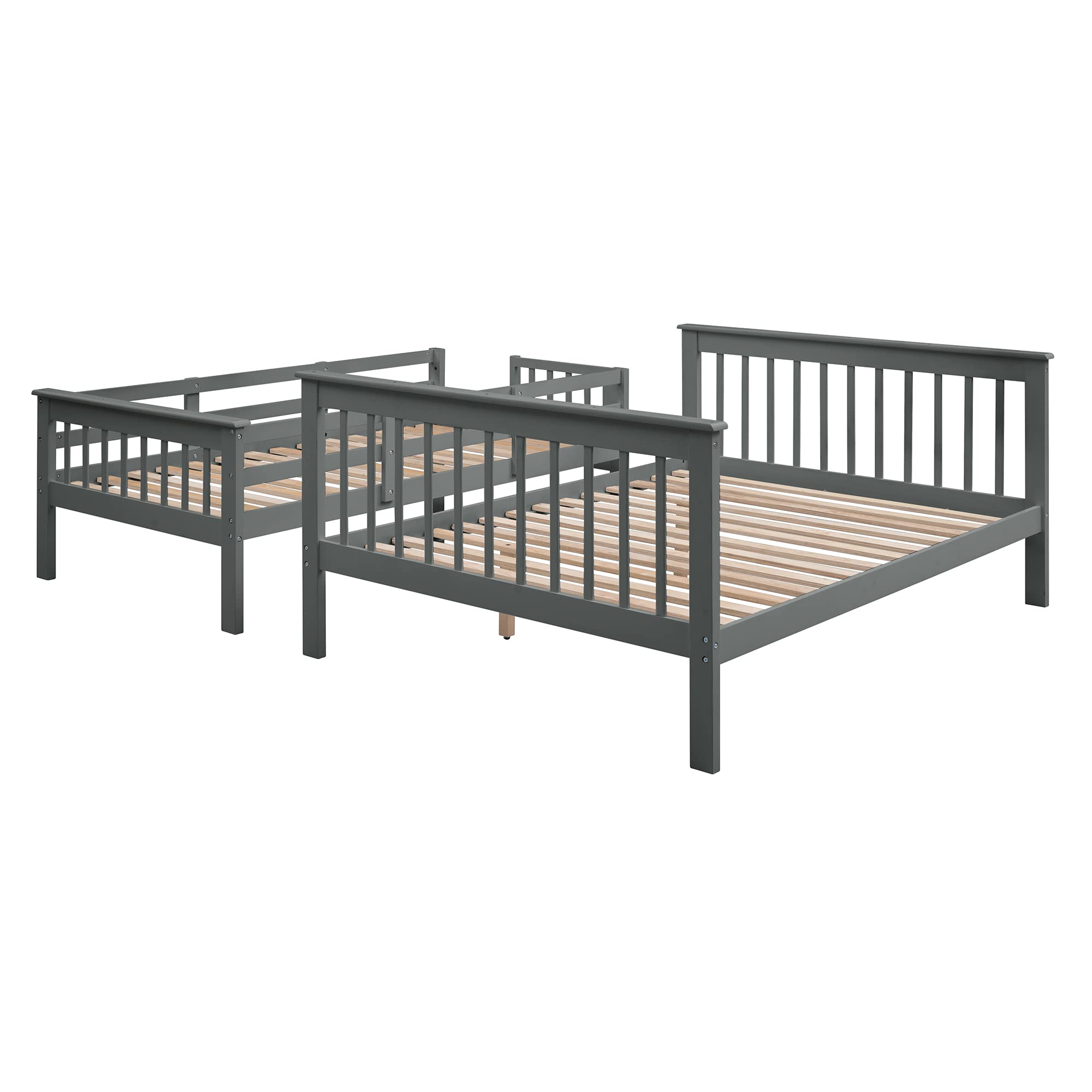 MERITLINE Twin Over Full Bunk Bed Frame for Kids - Mission Style Wooden Bunk Bed with Stairs & Storage | Space-Saving Kids Bedroom Furniture for Siblings or Sleepovers