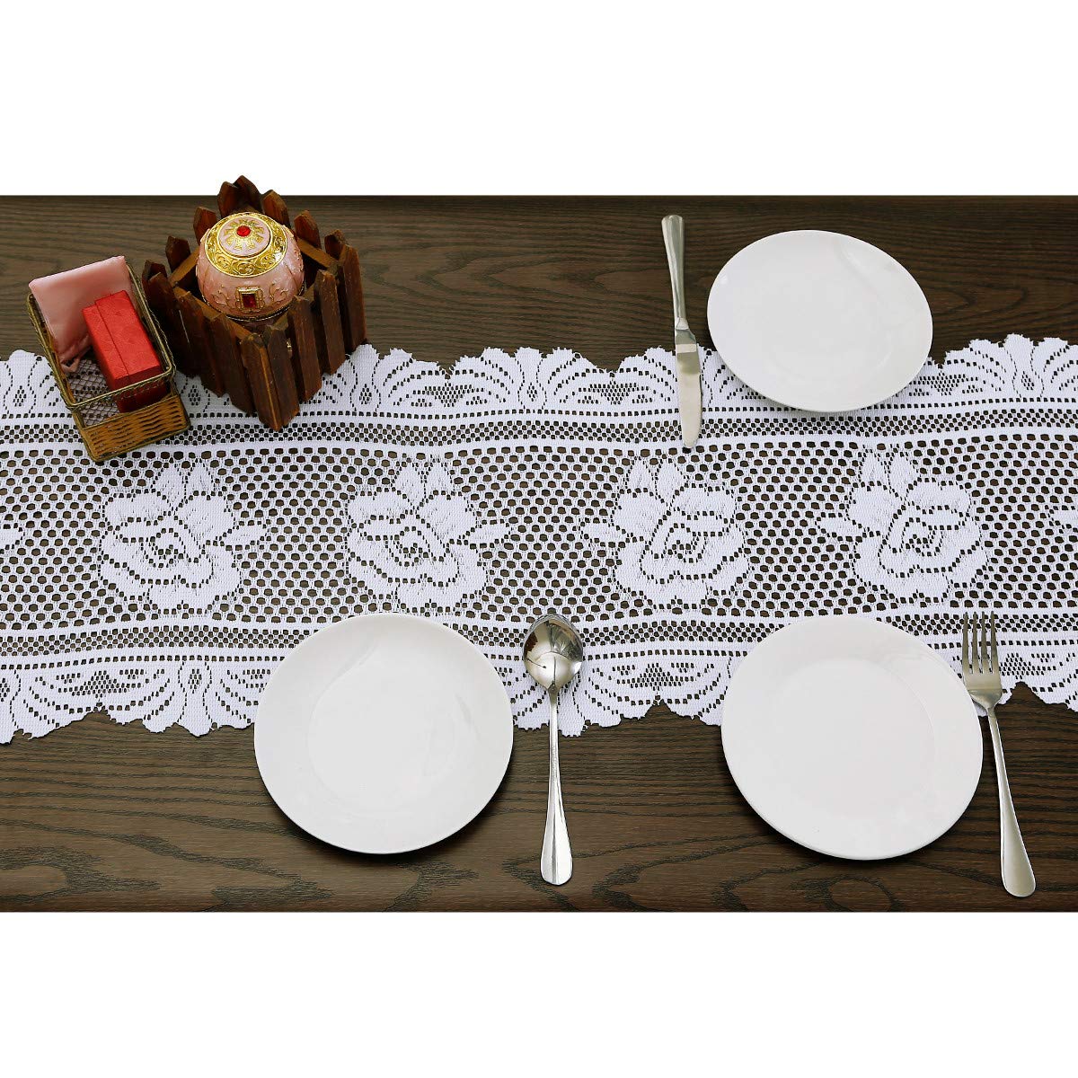 Elegant White Lace Table Runner 13 x 59 Inch - Perfect for Wedding Decor, Party Centerpiece & Coffee Table Decor - Boho Chic Home Decor for Dining Table, Buffet & Special Events