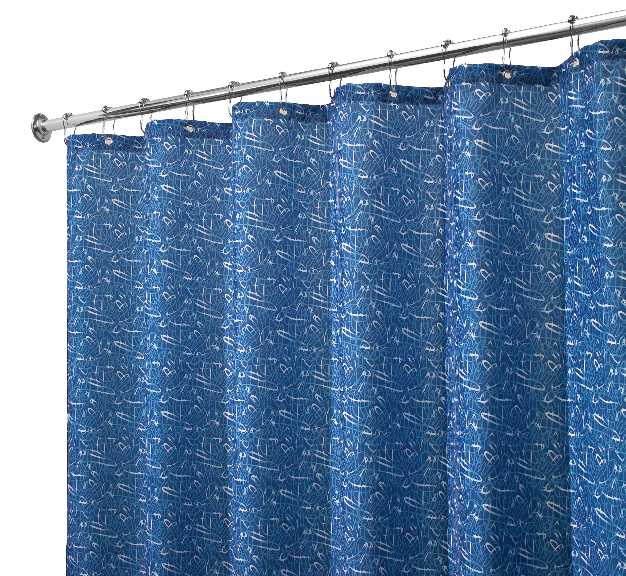 interDesign Scribbles Shower Curtain in Blue - Waterproof Bathroom Decor for Modern Homes & Apartments