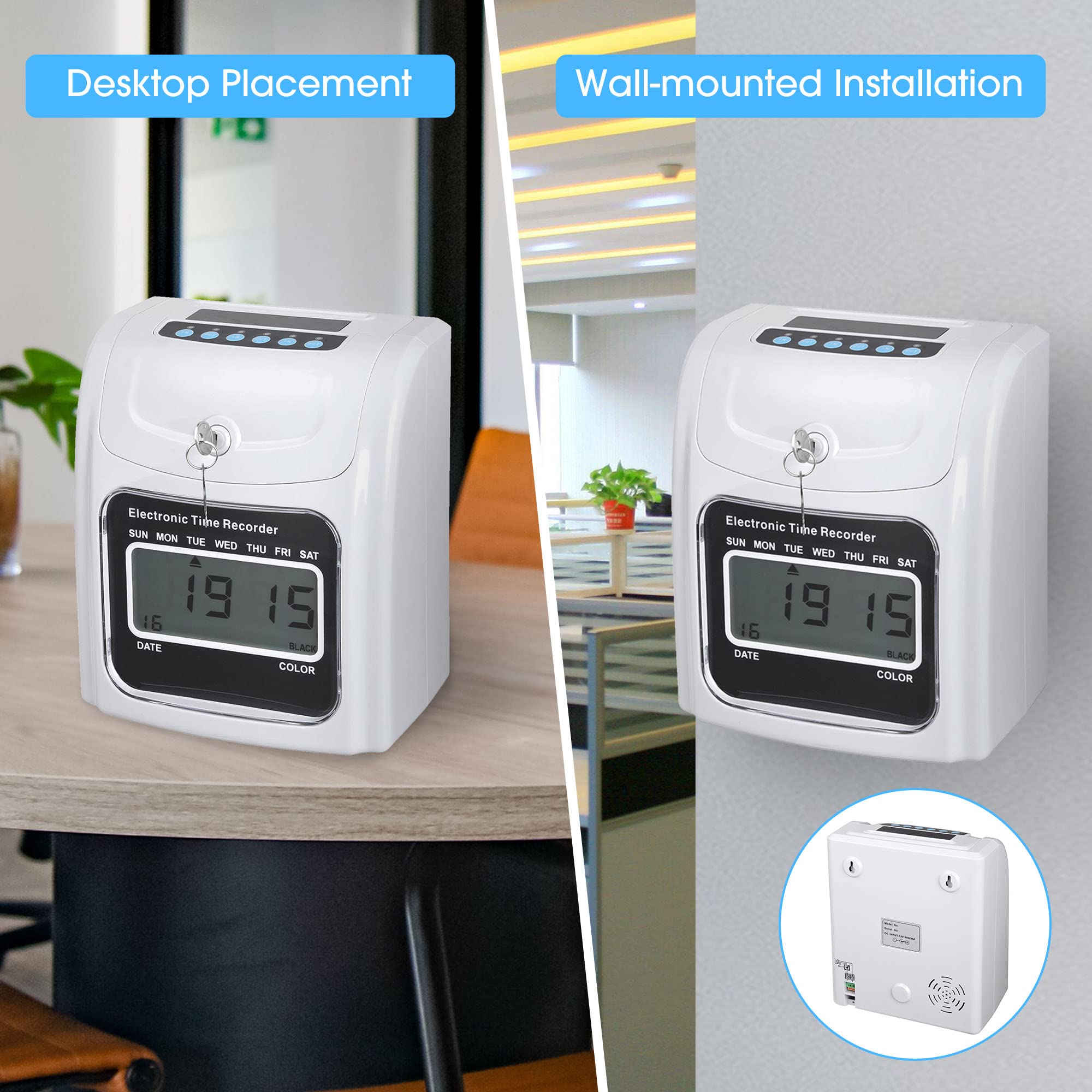 Yescom Employee Attendance Punch Time Clock with LCD Display & 100 Cards - Biometric Payroll Recorder for Small Business Time Tracking - Perfect for Offices, Retail Stores, and Warehouse Staff Management