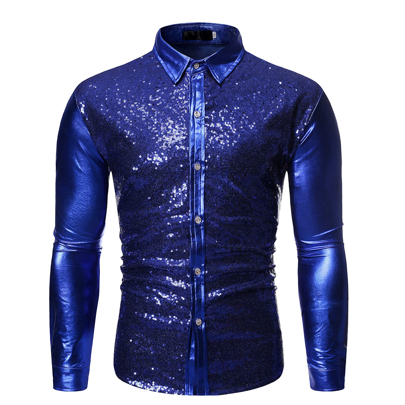Luxury Prom Slim Fit Sequin Shiny Button Down Long Sleeve Dress Shirt for Men - Perfect for Parties, Weddings & Special Occasions