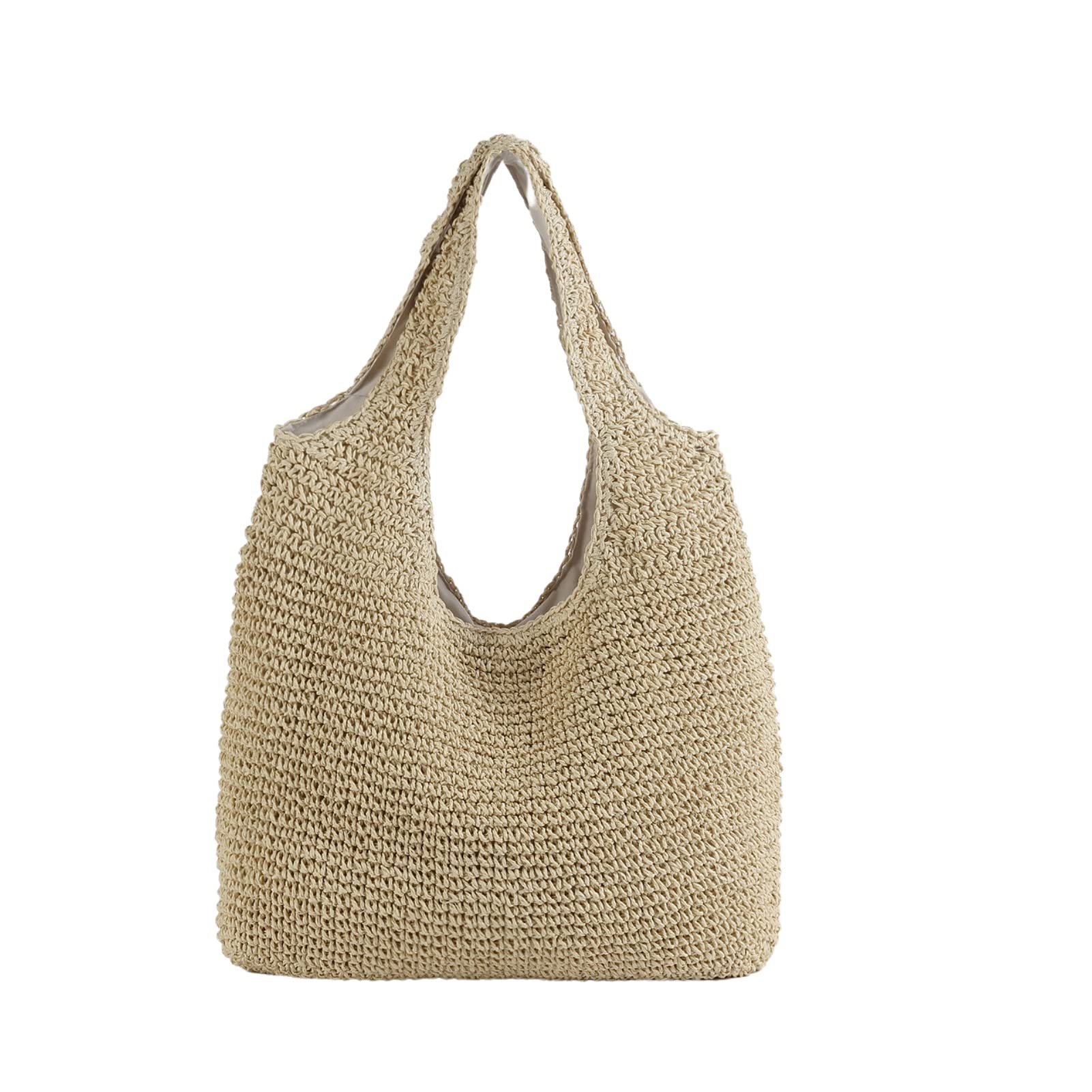 Stylish Rattan Woven Straw Beach Bag for Women - Large Capacity Fashion Shoulder Tote Handbag - Perfect for Summer, Vacation & Casual Outings (Beige)