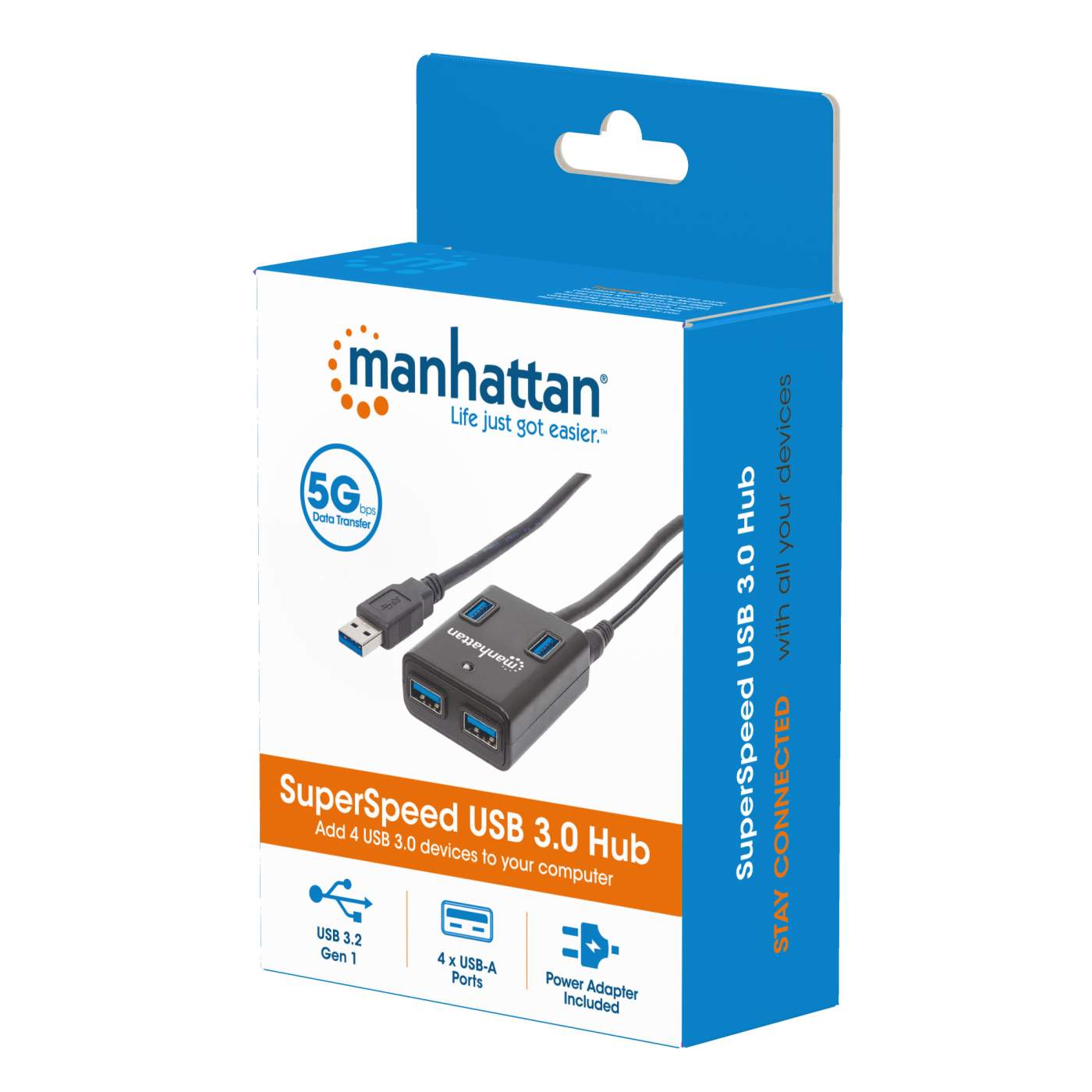 4-Port USB 3.0 Hub with 5Gbps High-Speed Data Transfer - Compact USB Splitter for Laptop, PC, MacBook, Gaming Console & Home Office Setup