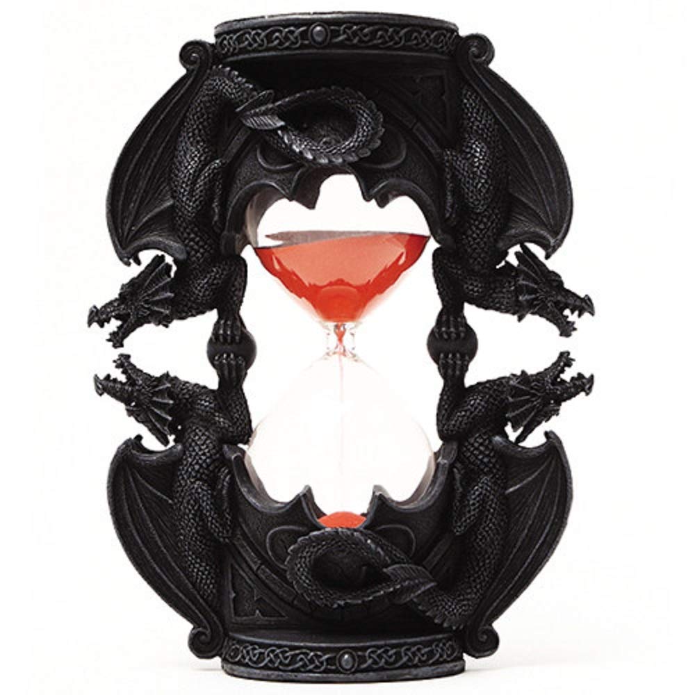 Dual Dragon Sand Timer Hourglass - 7.38 Inch Black Decorative Figurine for Home Office Desk, Meditation & Feng Shui Decor