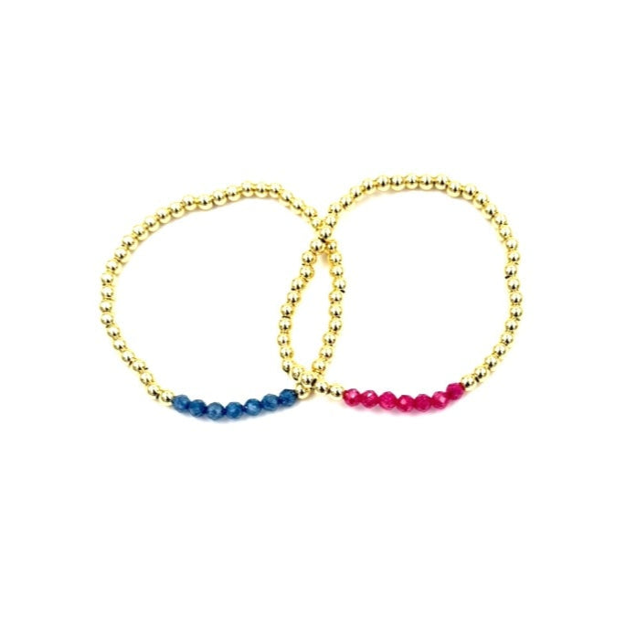 Ashley Gold Stainless Steel 7 Semi-Precious Stone Beaded Stretch Bracelet for Women - Elegant Jewelry Gift for Birthday, Party & Special Occasions