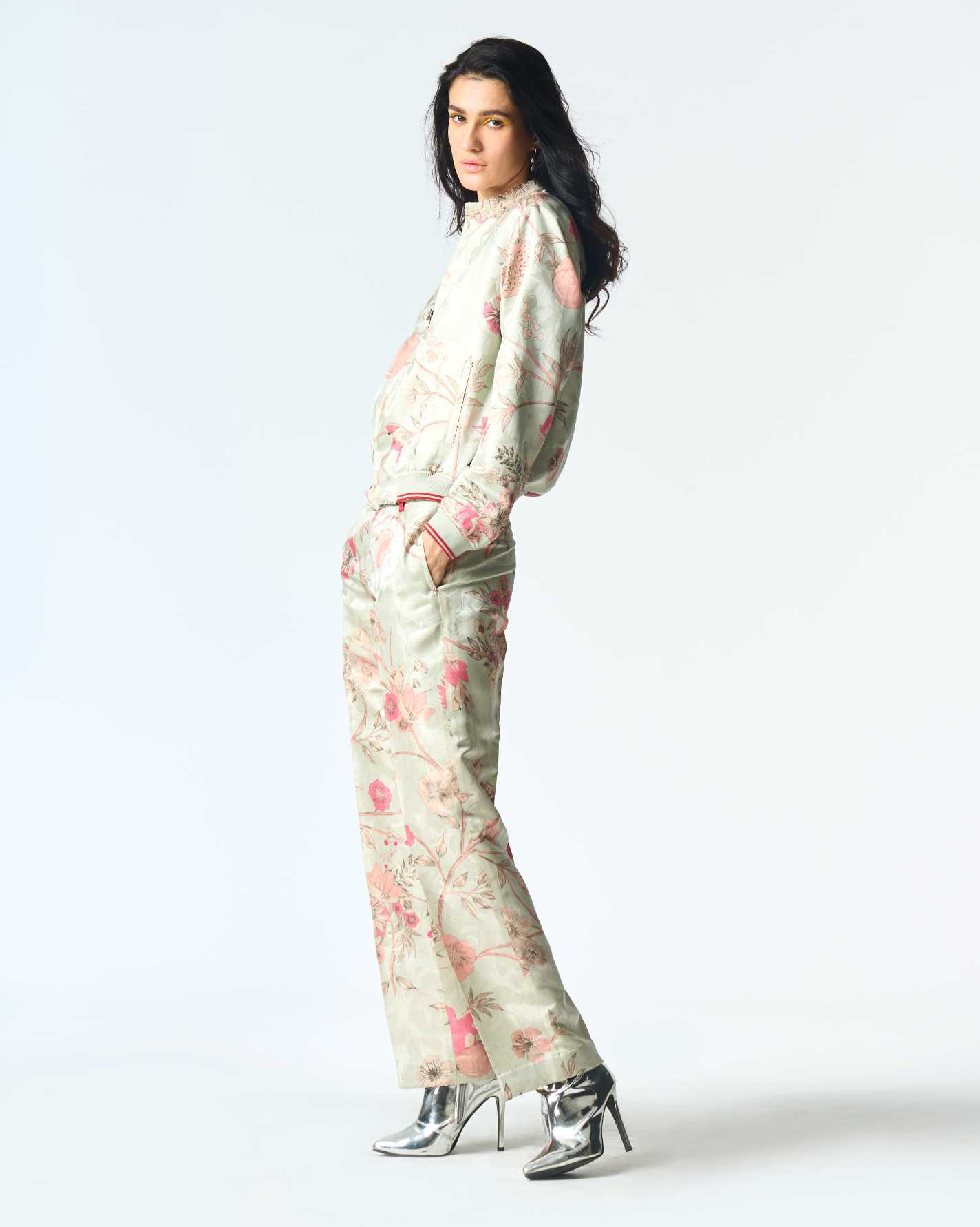Straight Fit Silk Damask Trousers in Ice Blue - Elegant Formal Pants for Office Wear & Evening Events