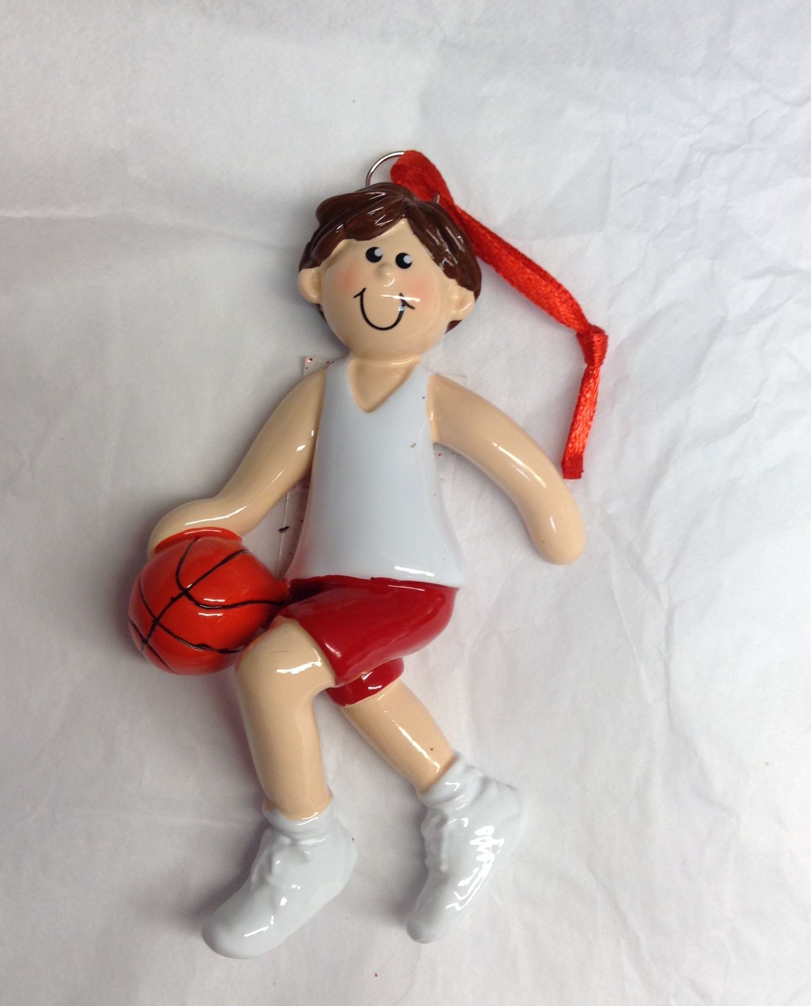 Personalized Basketball Christmas Ornament for Boys - Custom Brunette Player Decor - Perfect for Holiday Tree Decorations & Sports Fan Gifts