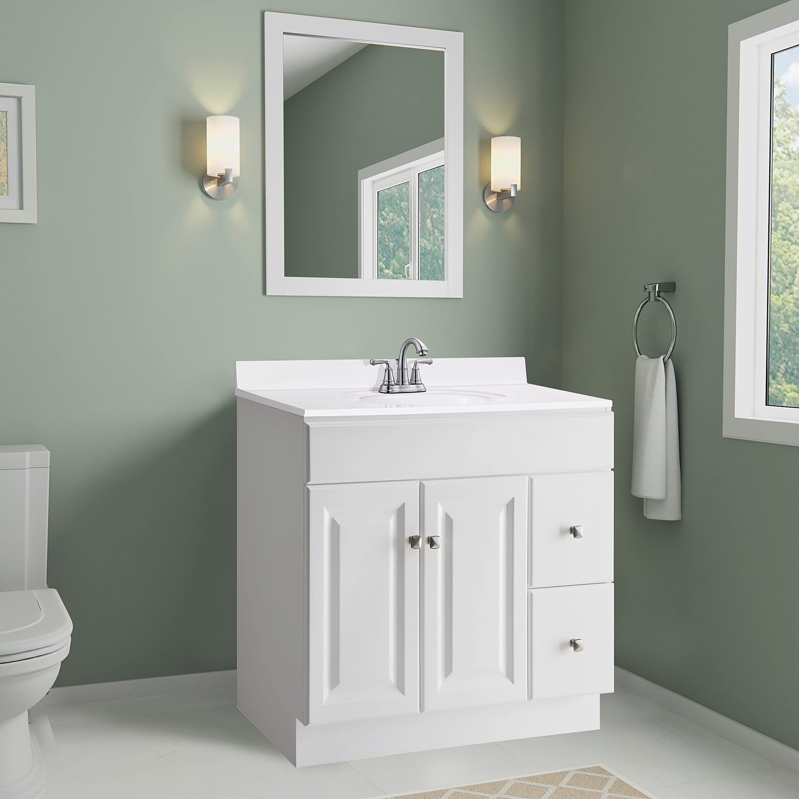 Design House 586198 Cultured Marble Bathroom Vanity Top 31x19 Inch, Solid White - Perfect for Modern Bathroom Renovations & Home Upgrades