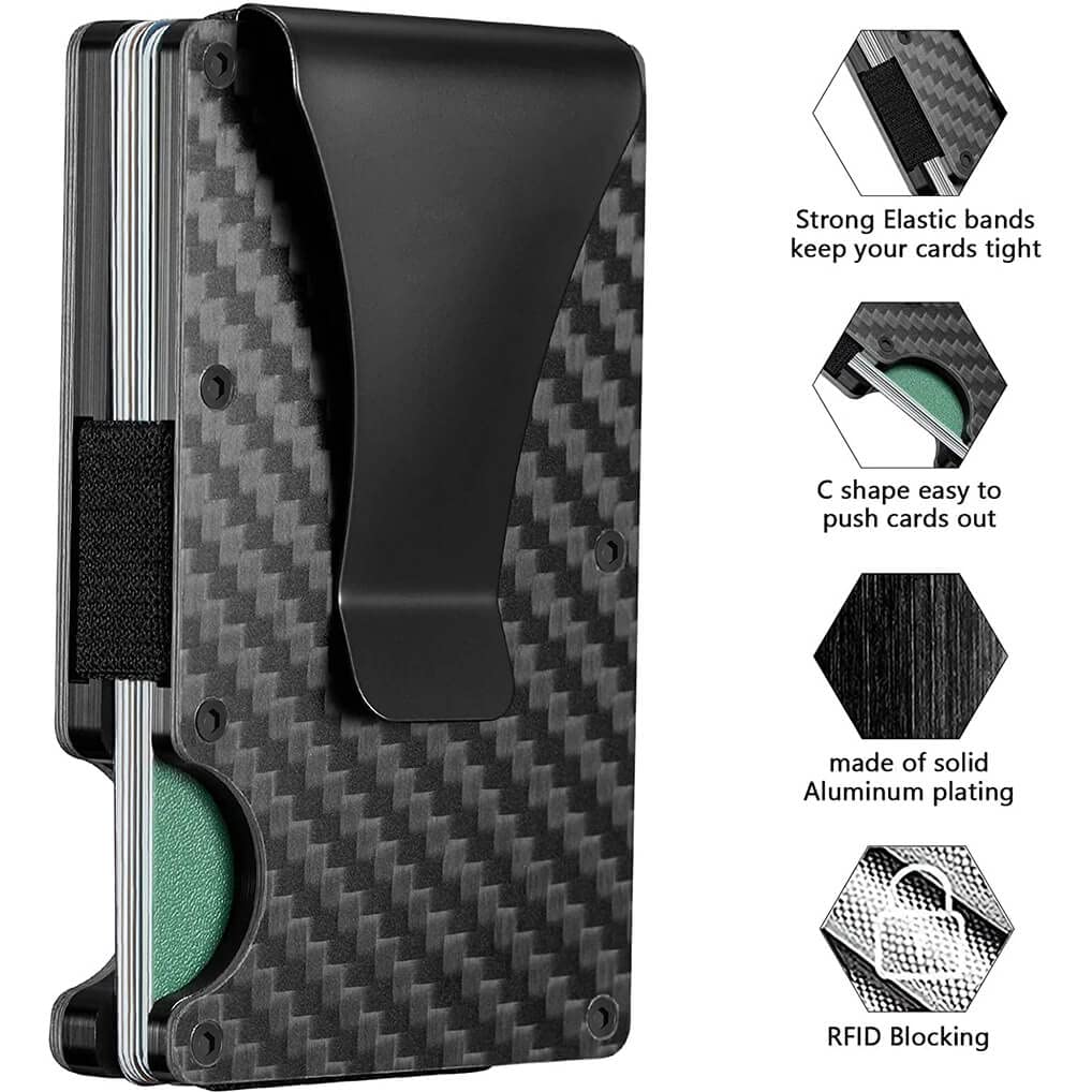 LEXTURE Custom Minimalist Wallets for Men - Personalized RFID Blocking Money Clip Wallet (Matte Carbon Fiber) | Perfect Gift for Dad, Husband & Business Professionals