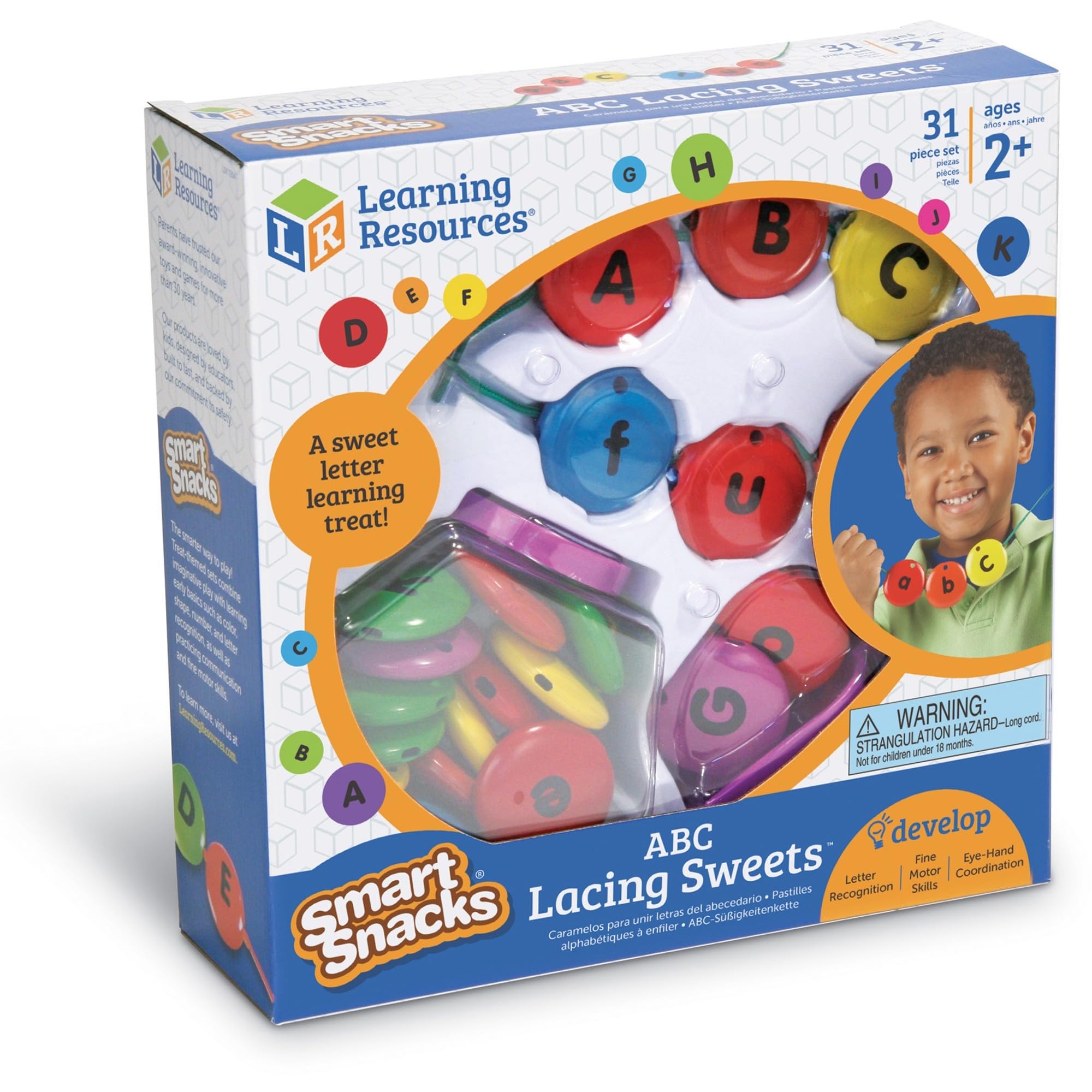 Learning Resources LER7204 Smart Snacks ABC Lacing Sweets - Educational Alphabet Beads for Kids, Fine Motor Skills Toy with 29 Pieces - Perfect for Preschool Learning & Hand-Eye Coordination Practice