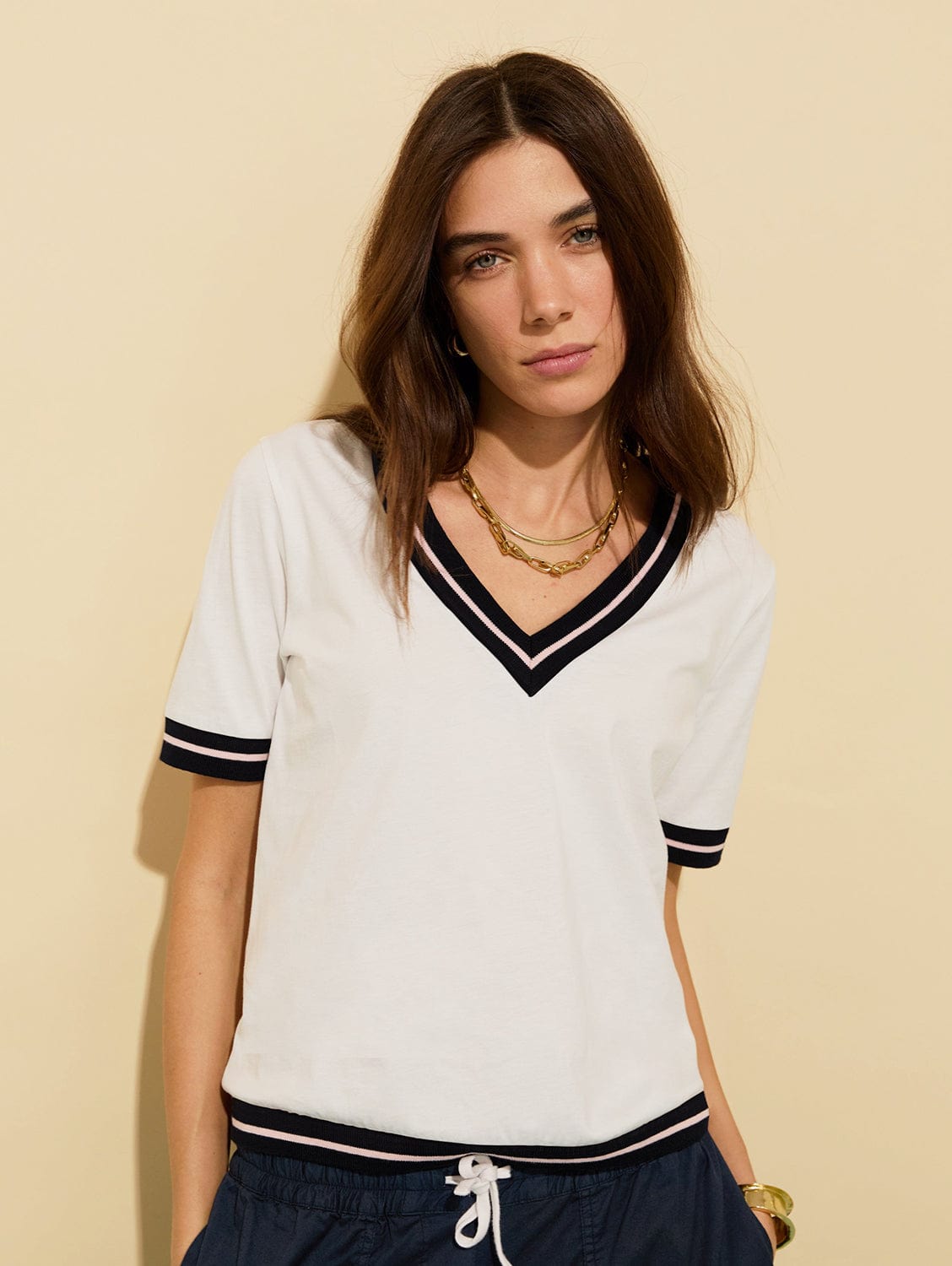 Organic Cotton V-Neck T-Shirt for Men & Women | Pure White & Navy Blue | Casual Wear, Layering & Everyday Comfort