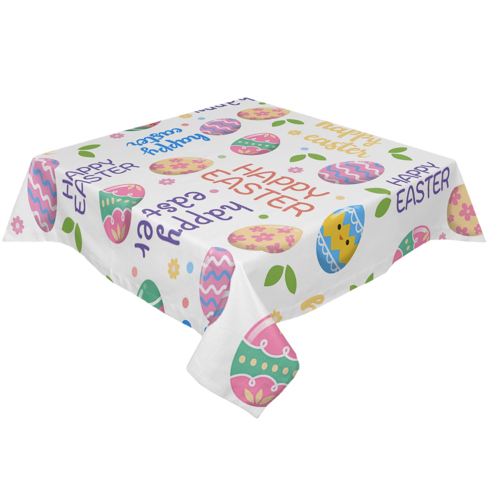 Seven Roses Square Easter Tablecloth - 60 x 60 Inch Waterproof Washable Table Cover with Colorful Easter Egg Design for Holiday Dinner, Kitchen Decor, Spring Picnic & Easter Party Decorations