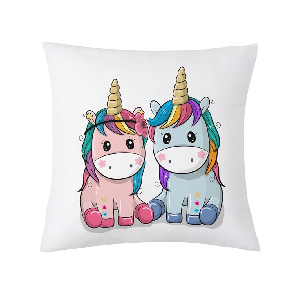 **Little Ballerinas Mermaid Bunny Unicorns Throw Pillow Covers for Girls - Blue & Pink Unicorn Design - Perfect for Kids' Bedroom, Nursery, or Playroom Decor**