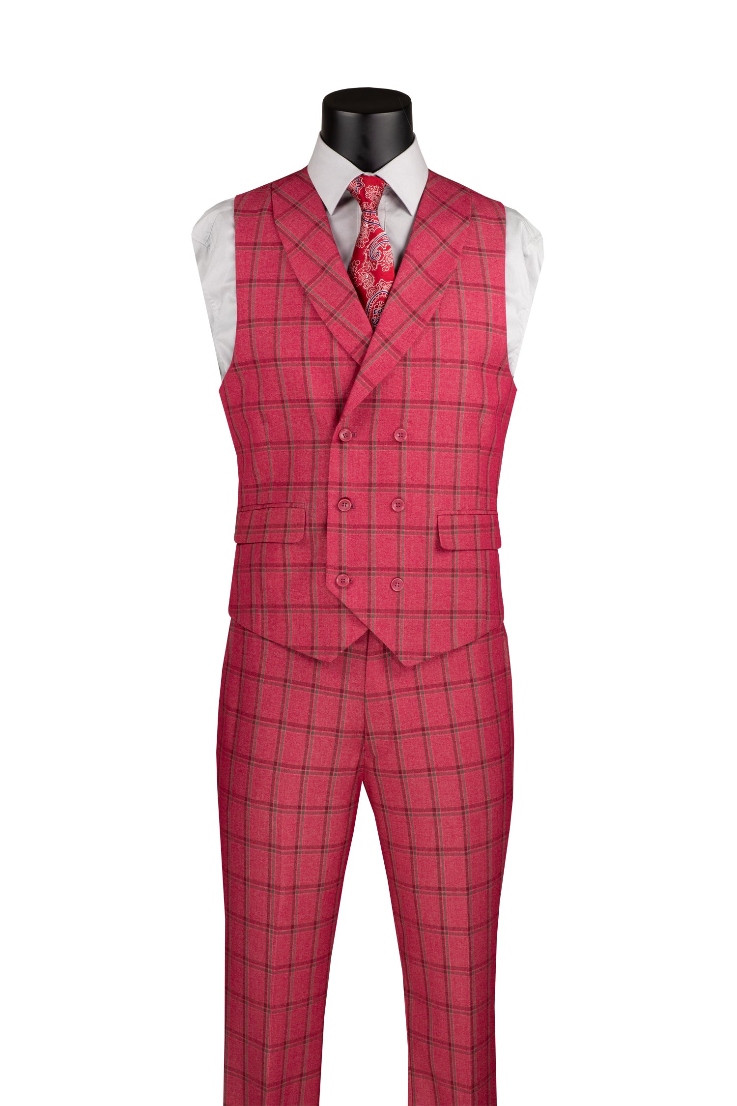 Premium Diamond Collection Modern Fit Windowpane 3-Piece Suit in Raspberry - Perfect for Weddings, Business Meetings & Formal Events