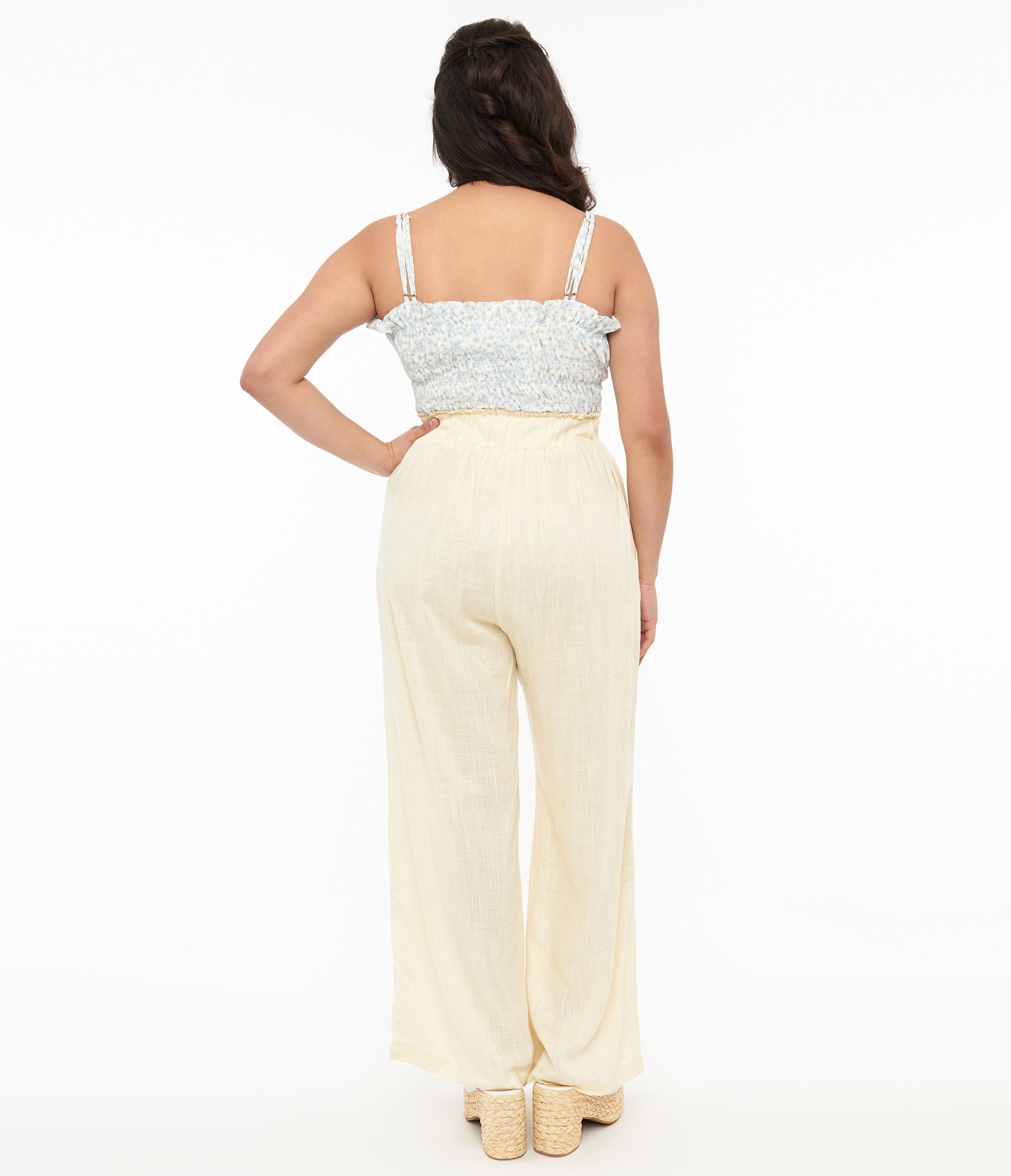 Vintage 1970s Ivory Wide Leg Pants for Women - Retro High Waisted Flare Trousers - Boho Chic 70s Fashion - Perfect for Music Festivals & Casual Outfits