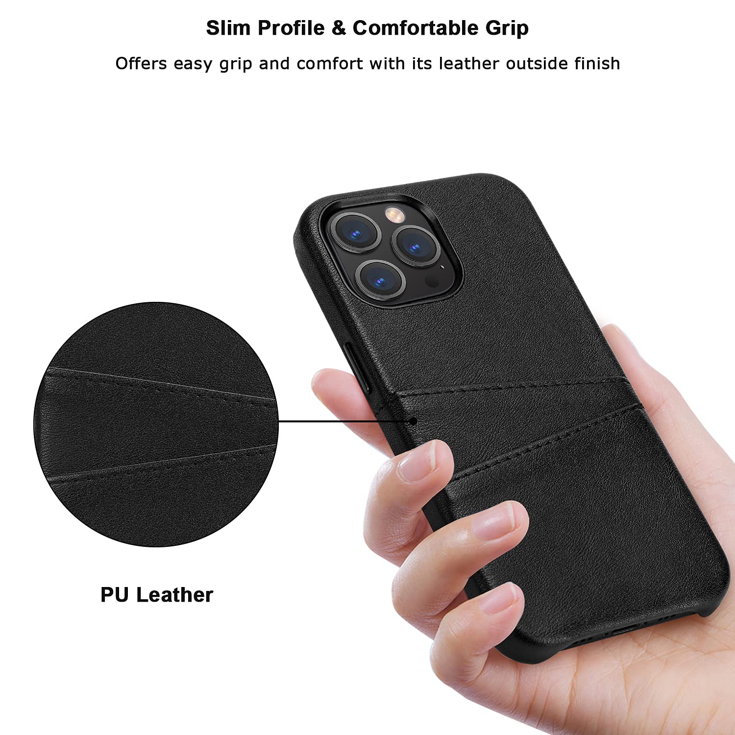 Premium Leather Wallet Case for iPhone 13 Pro Max (6.7-inch) - 2 Card Holder Slots | Slim Protective Cover with RFID Blocking | Perfect for Business, Travel & Everyday Use (Black, 2021 Model)