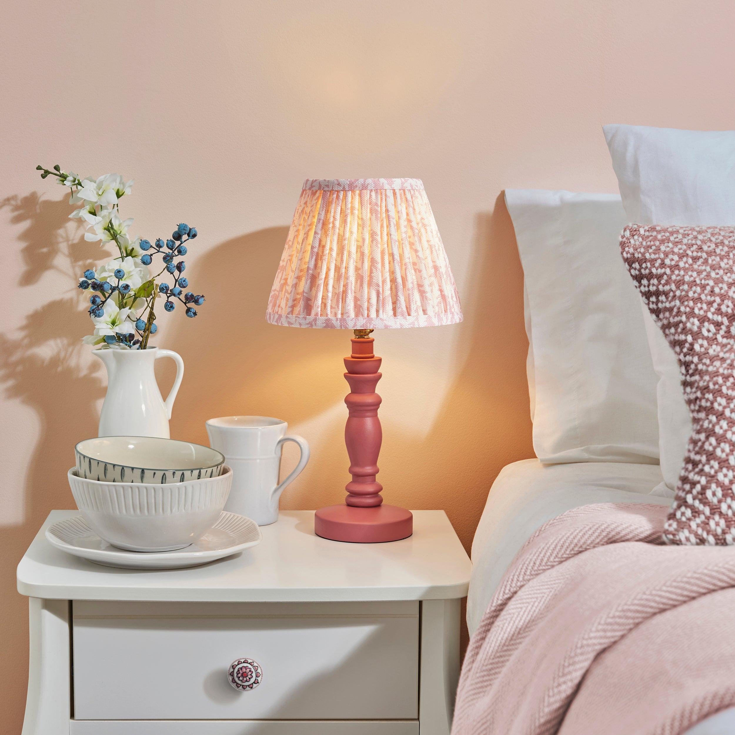 Bibury Pink Table Lamp with 20cm Peachy Keen Leaf Shade - Perfect for Bedroom, Living Room & Office Decor