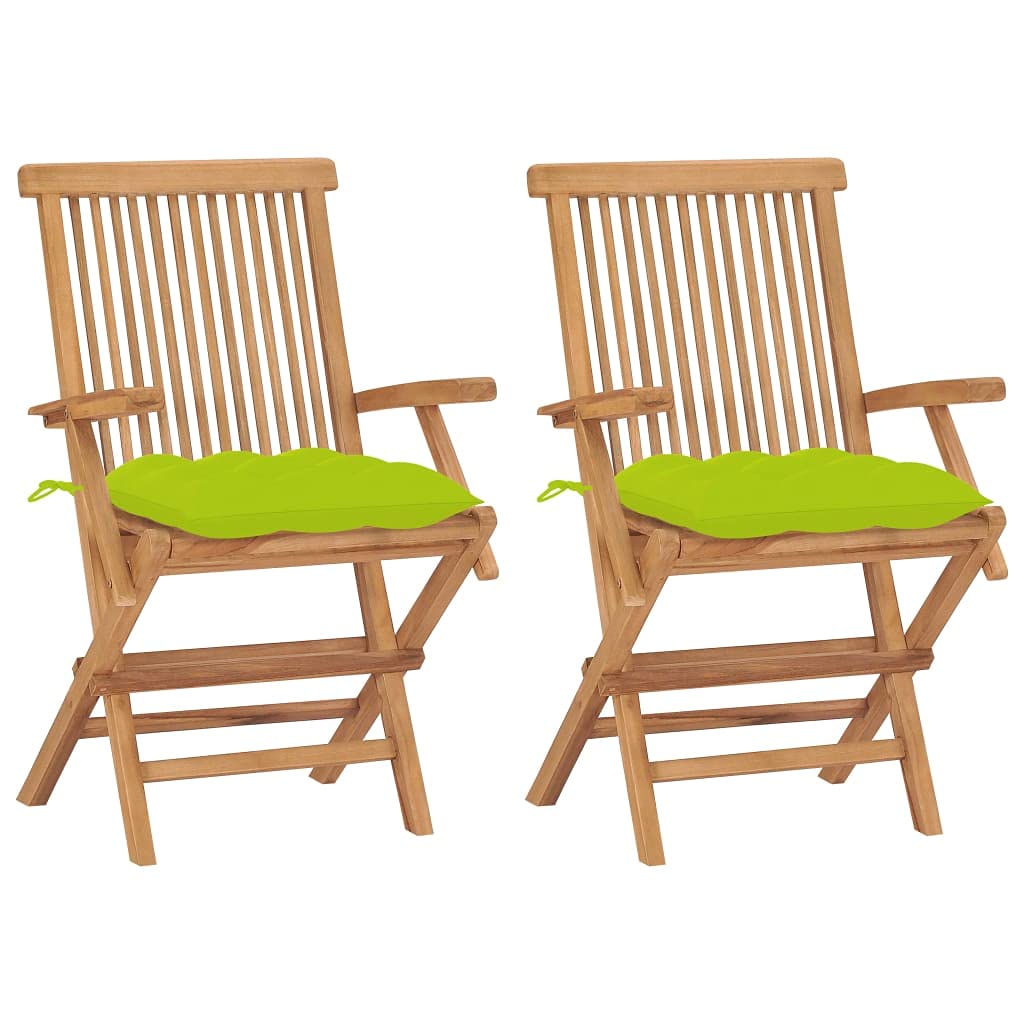 Premium Solid Teak Wood Patio Chairs with Vibrant Green Cushions - Weatherproof Foldable Outdoor Dining Chairs for Garden, Poolside & Backyard Relaxation
