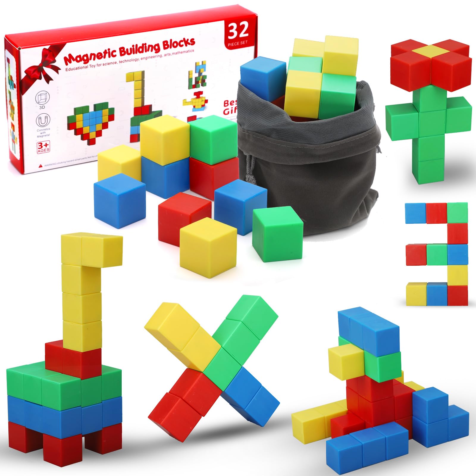 STEM Magnetic Building Blocks for Kids - Educational Montessori Toys for Toddlers Ages 3-6, Sensory Learning Toys for Boys & Girls - Perfect for Preschool STEM Activities, Indoor Play & Travel Gifts