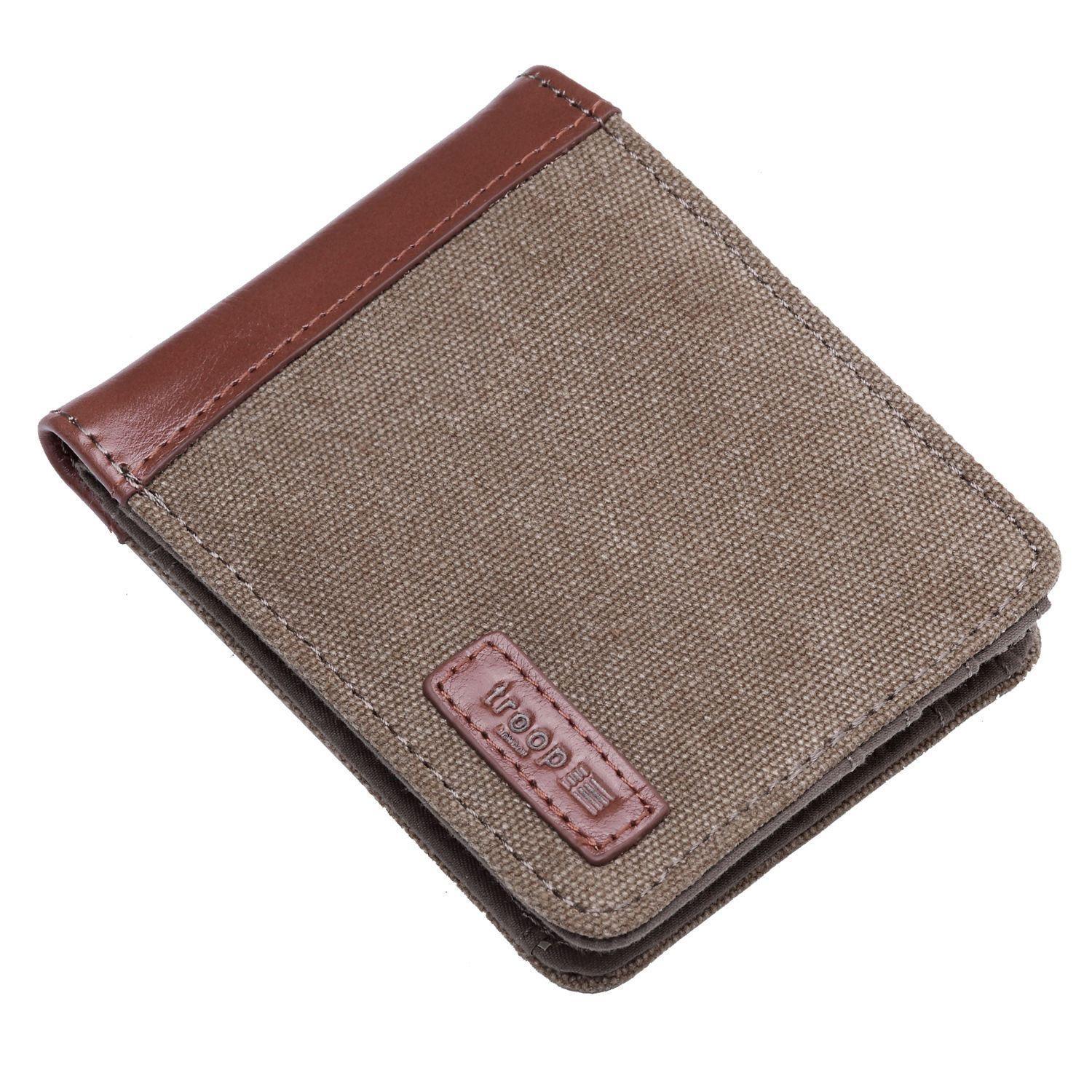 TRP0500 Troop London Men's Bi-Fold Canvas Wallet - Slim RFID Blocking Leather Card Holder for Everyday Use & Travel