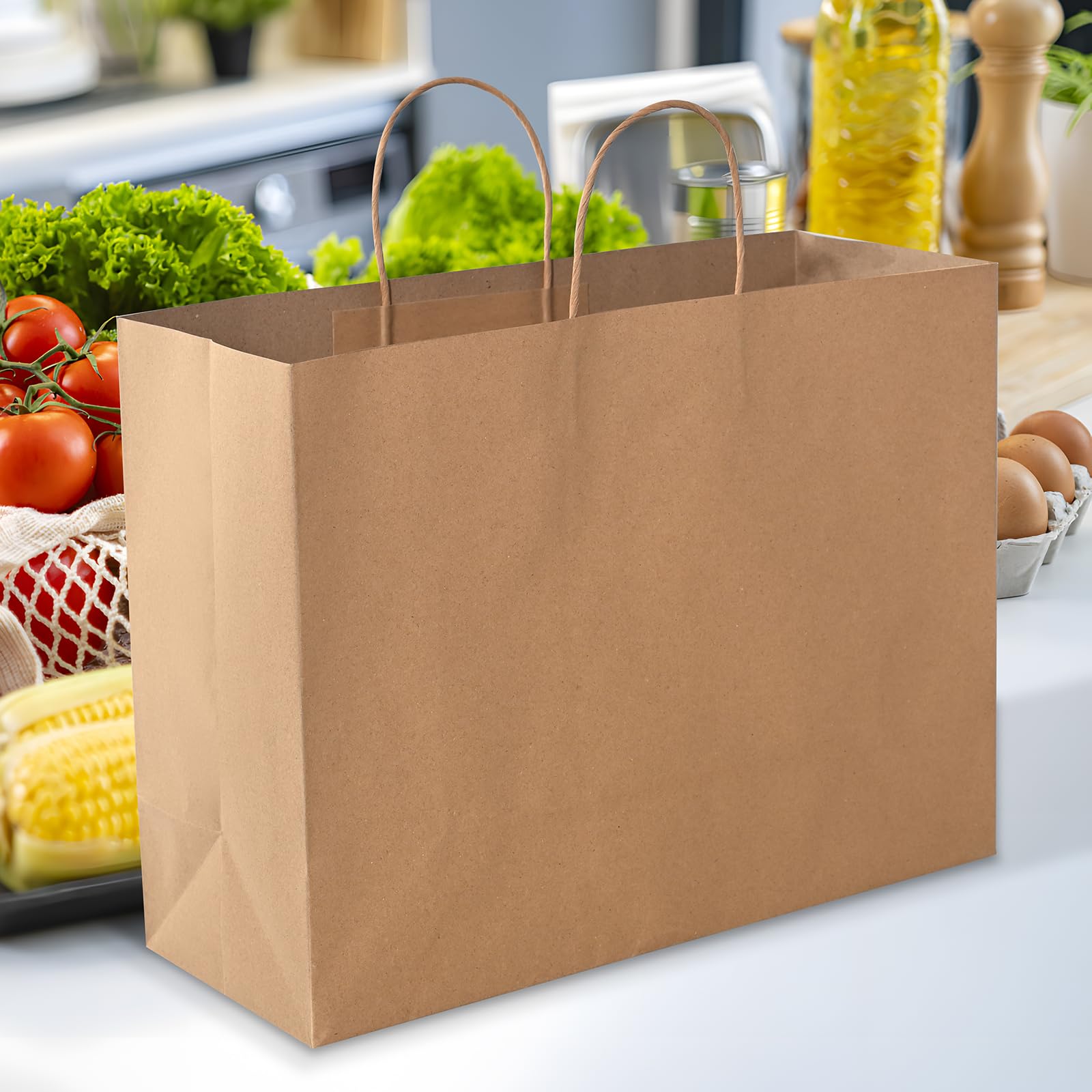 50PCS Kraft Gift Bags with Handles - 16x6x12 Inch Large Brown Paper Bags Bulk for Birthday Party, Grocery Retail, Shopping Business | Eco-Friendly Packaging for Gifts, Parties & Store Merchandise