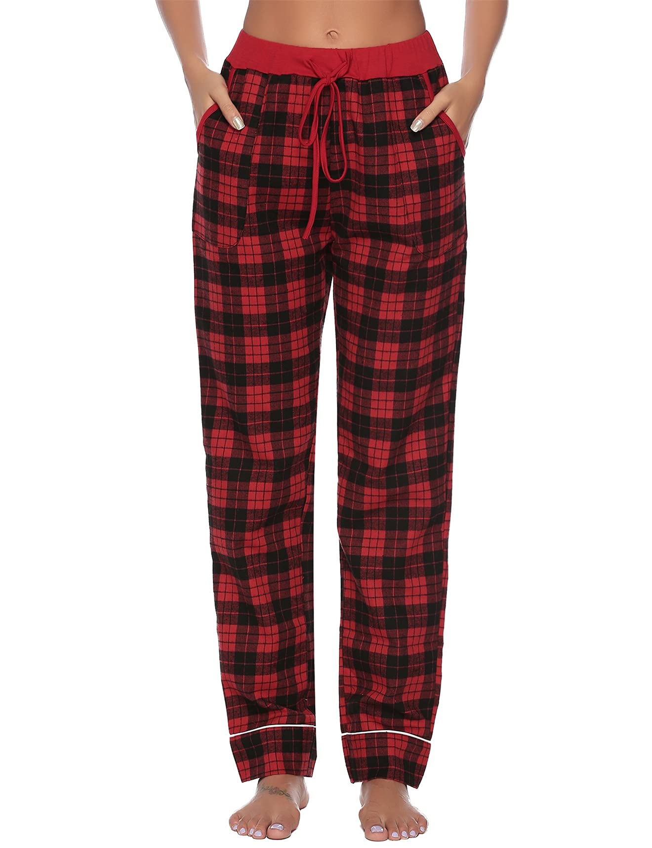 Women's Cotton Plaid Pajama Pants with Pockets - Soft Flannel Lounge Sleepwear, Drawstring Waist, Long PJ Bottoms for Women - Perfect for Sleeping, Lounging & Relaxing at Home