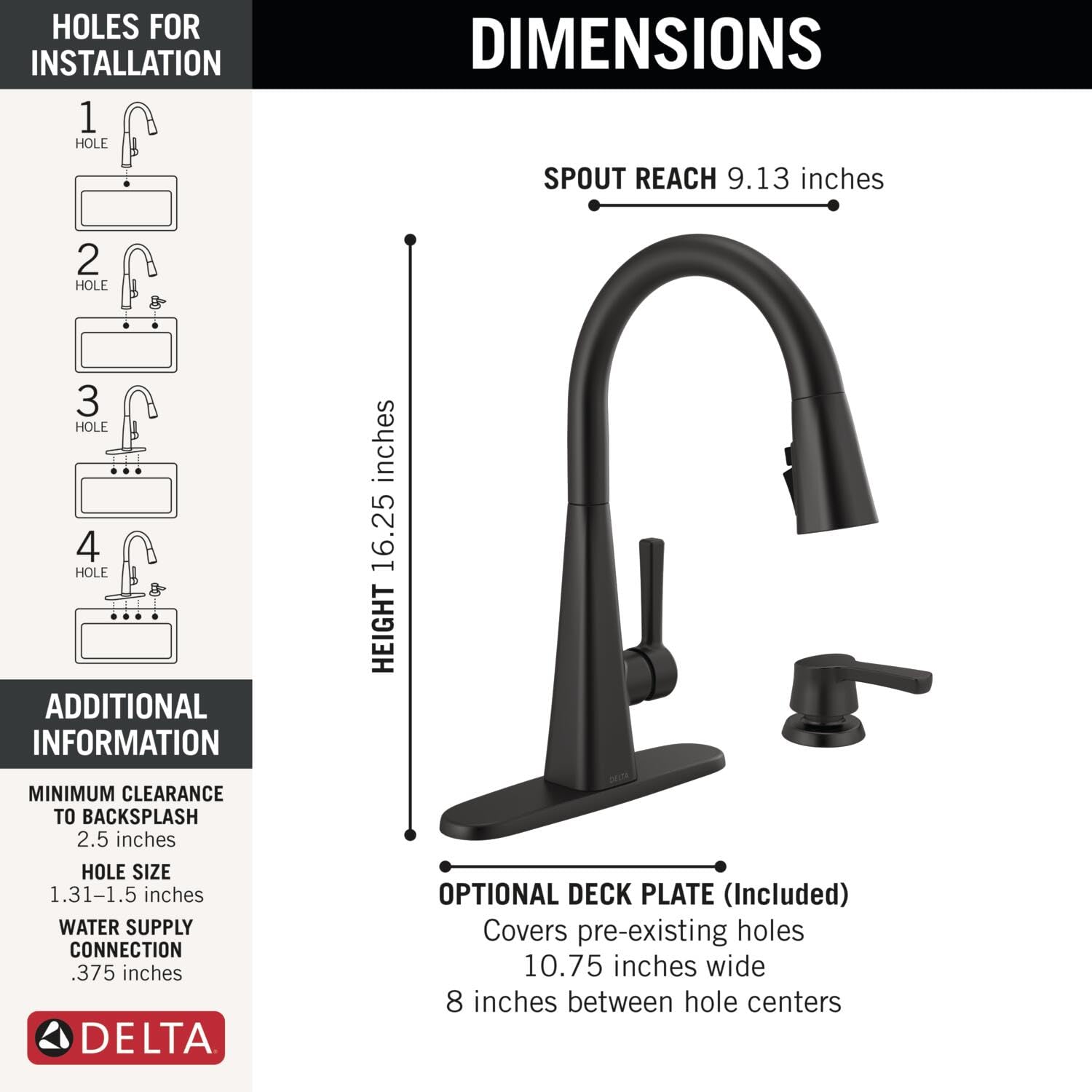 Delta 19802Z-BL-DST Matte Black Lenta Pull Down Kitchen Faucet with Magnetic Docking Spray Head & Soap Dispenser - Modern Kitchen Sink Faucet for Easy Dishwashing & Food Prep