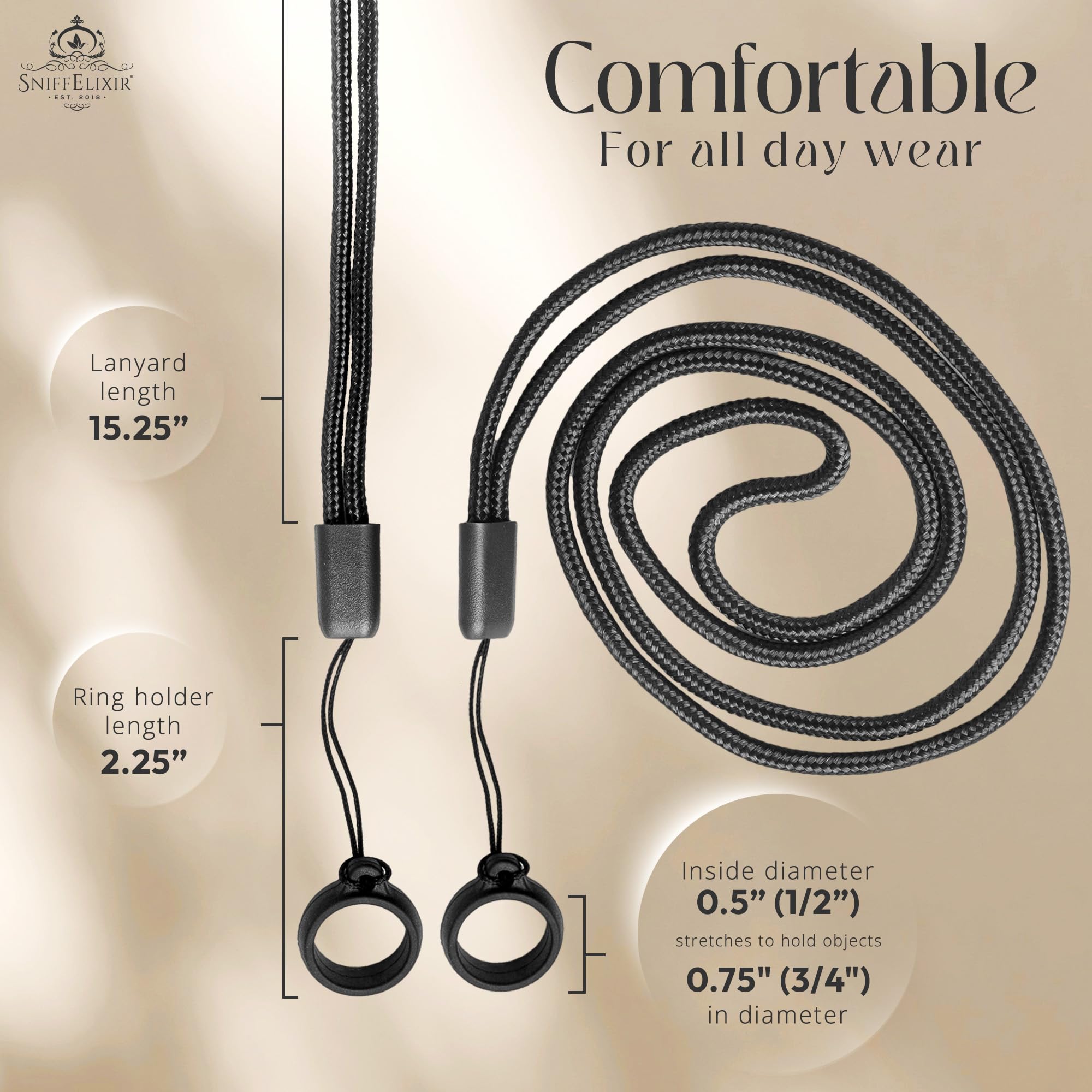 Stretchy Black Silicone Lanyard Set - 2 Pack for Aromatherapy, Lip Balm & Pens