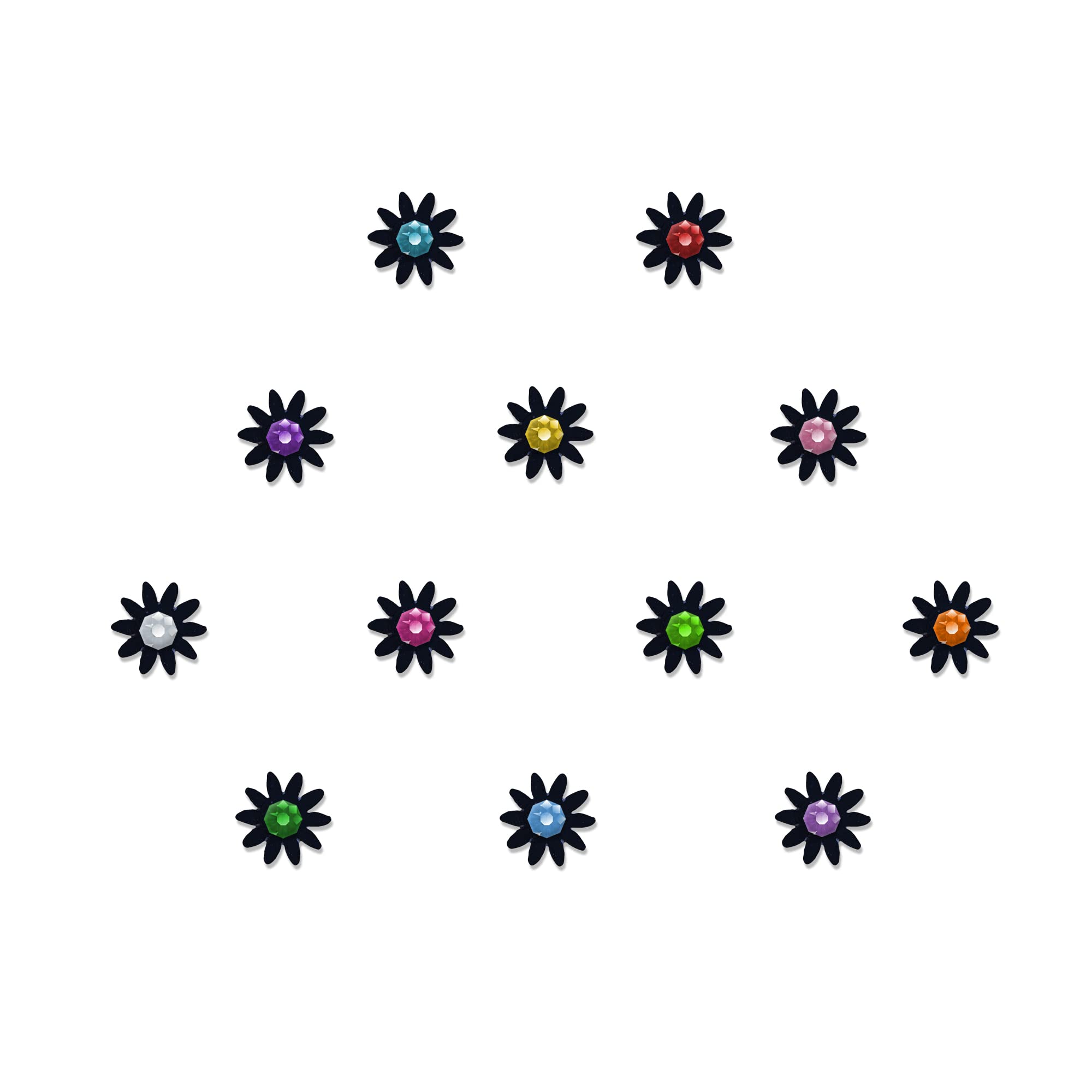Comet Busters Cute Black Floral Baby Bindis with Colorful Stones - 6mm Kids Face Decoration Stickers (BB061) for Parties, Festivals & Costume Makeup