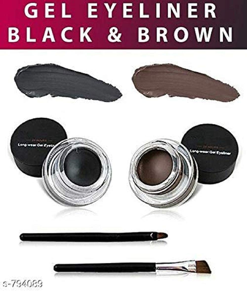 KHUSHI Long Lasting Waterproof Gel Eyeliner - Smudge Proof & Intense Pigment (Black & Brown) | Perfect for Daily Makeup, Party Looks & Professional Makeup Artists